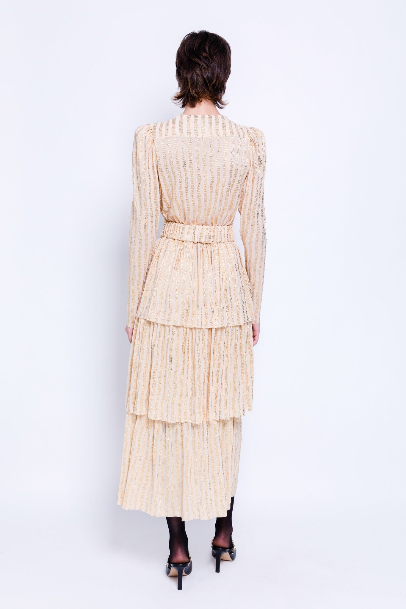 SABINA MUSAYEV - pleated_knit_w_gold_stripes_ivory