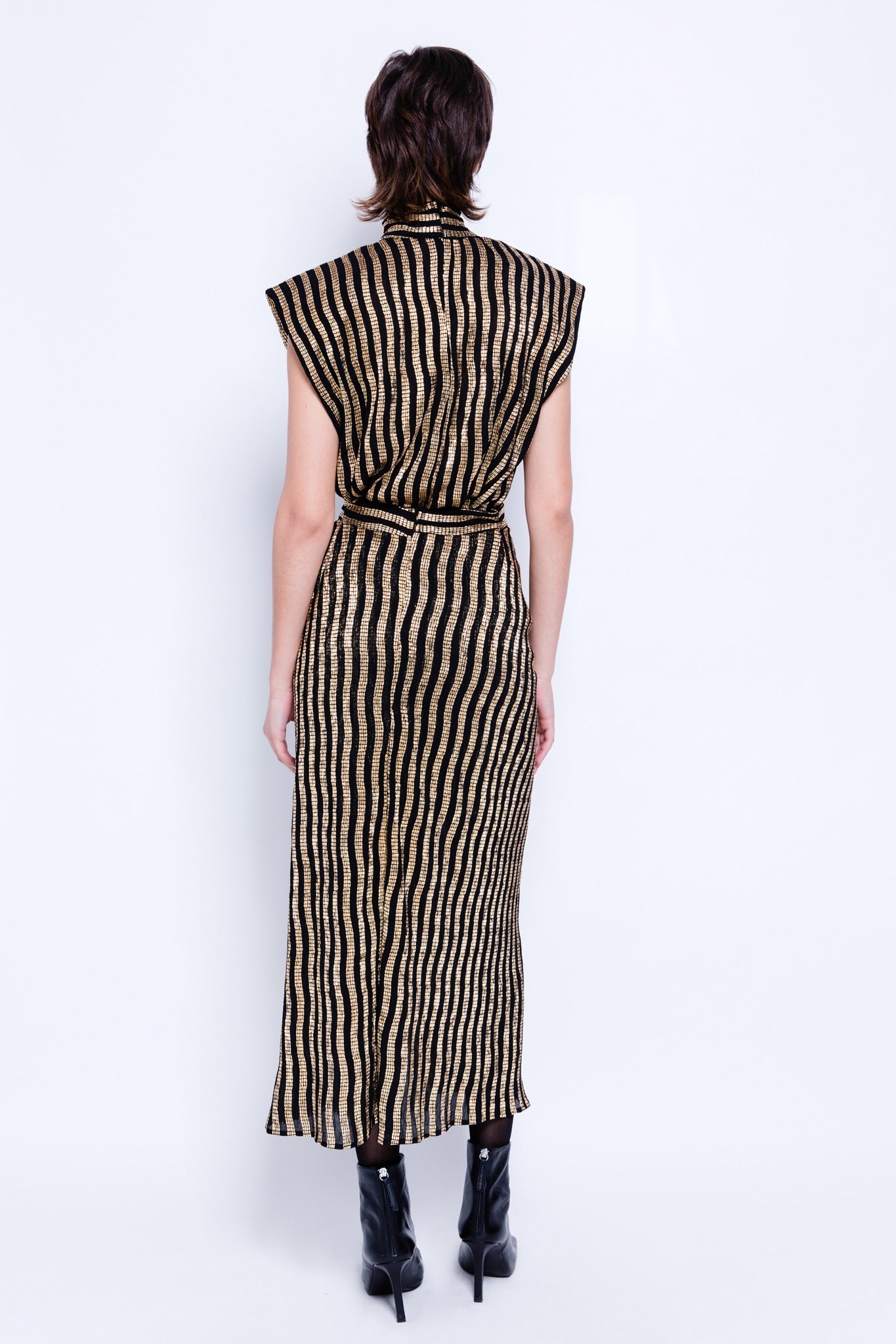 SABINA MUSAYEV - pleated_knit_w_gold_stripes_black