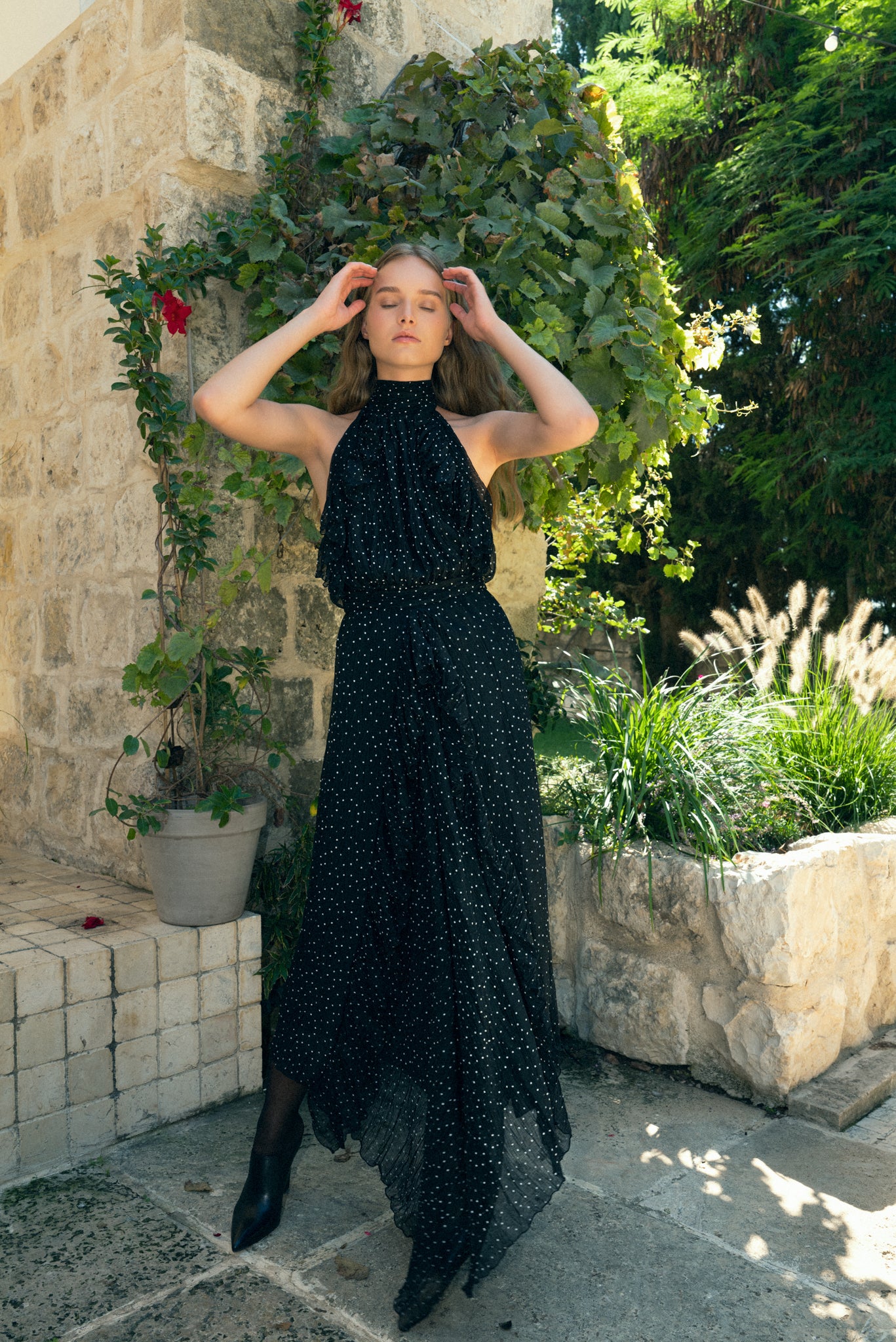 SABINA MUSAYEV- pleated_chiffon_w_dots_black