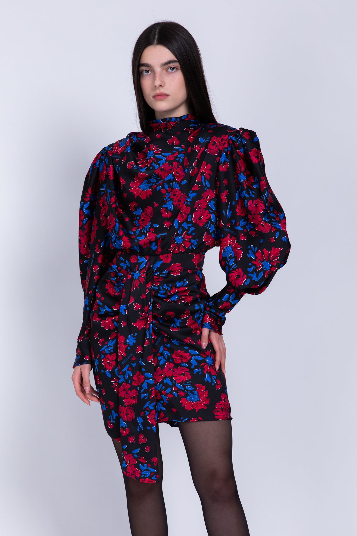 SABINA MUSAYEV - floral_print_on_satin_black