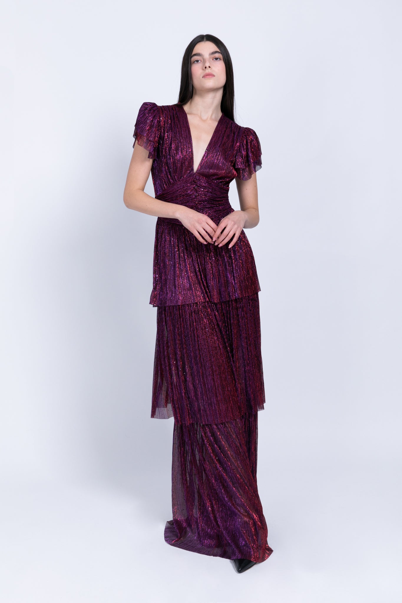 SABINA MUSAYEV - pleated_kint_w_sequins_multi_red