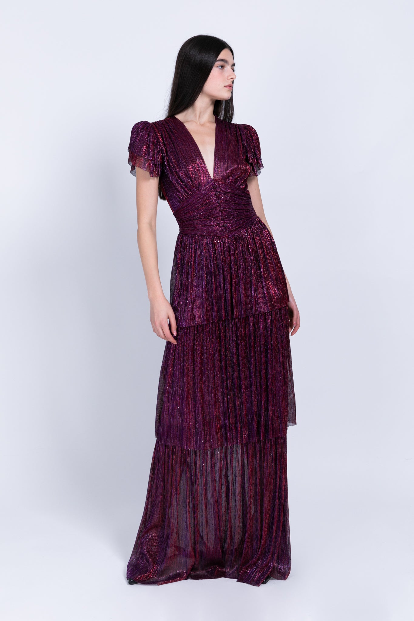 SABINA MUSAYEV - pleated_kint_w_sequins_multi_red