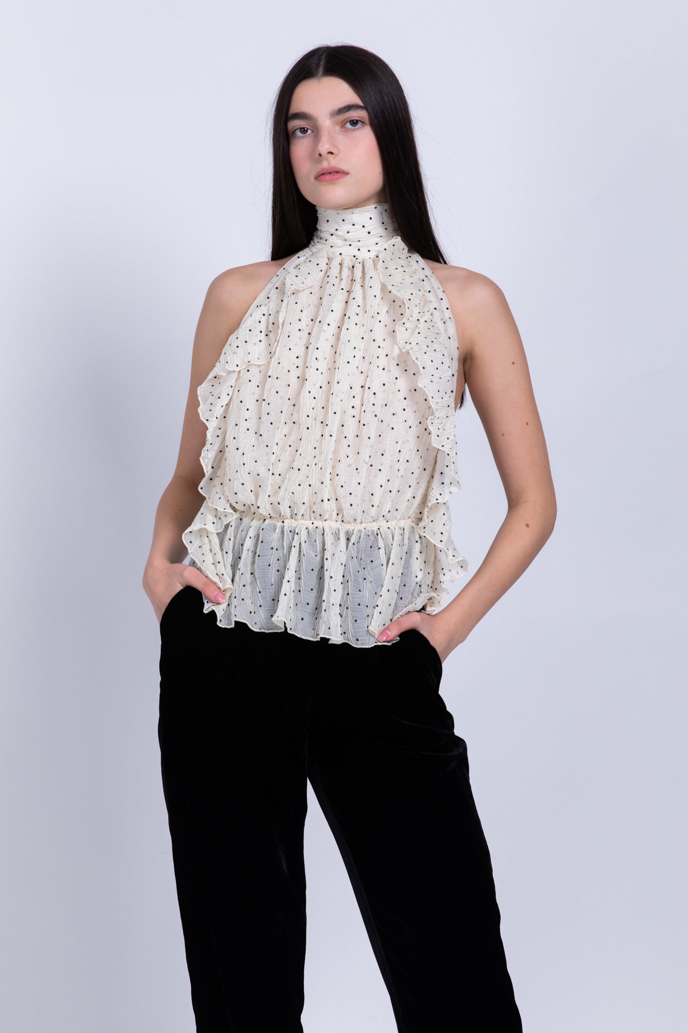 SABINA MUSAYEV- pleated_chiffon_w_dots_ivory