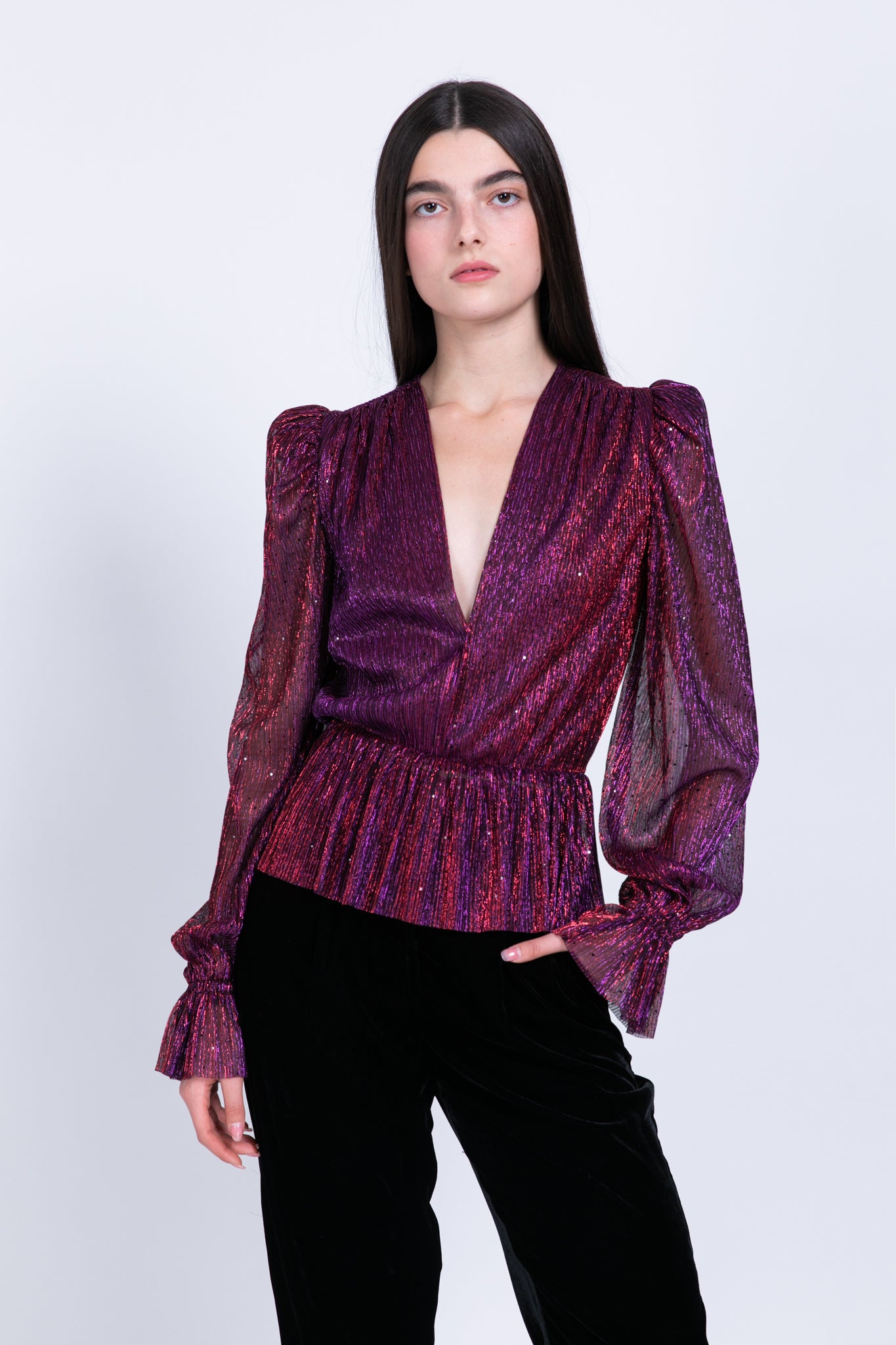 SABINA MUSAYEV - pleated_kint_w_sequins_multi_red