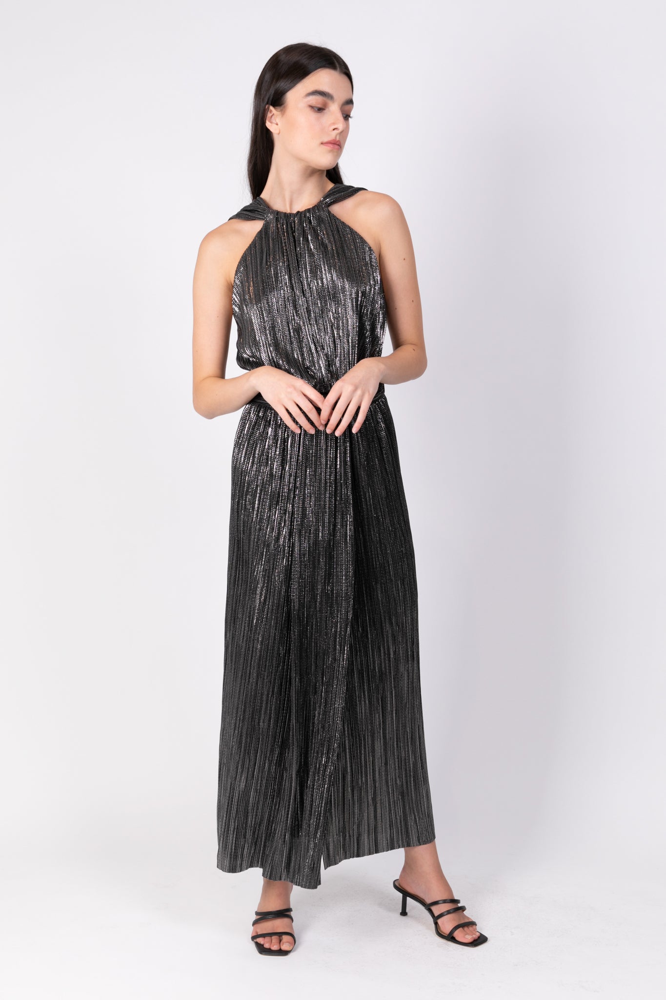 SABINA MUSAYEV - pleated_knit_w_foil_black_ss_22