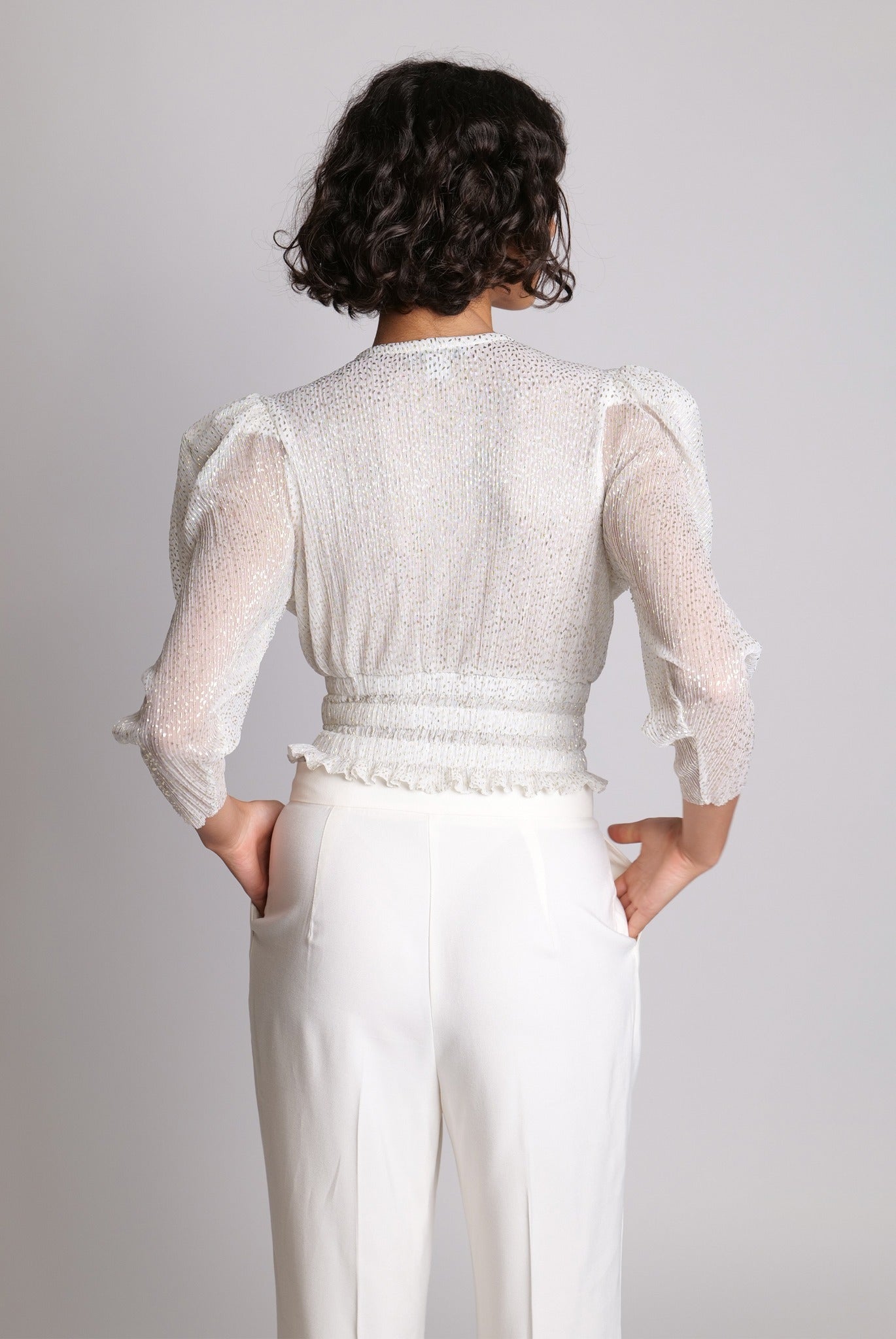 SABINA MUSAYEV - pleated_knit_w_speckled_foil_white