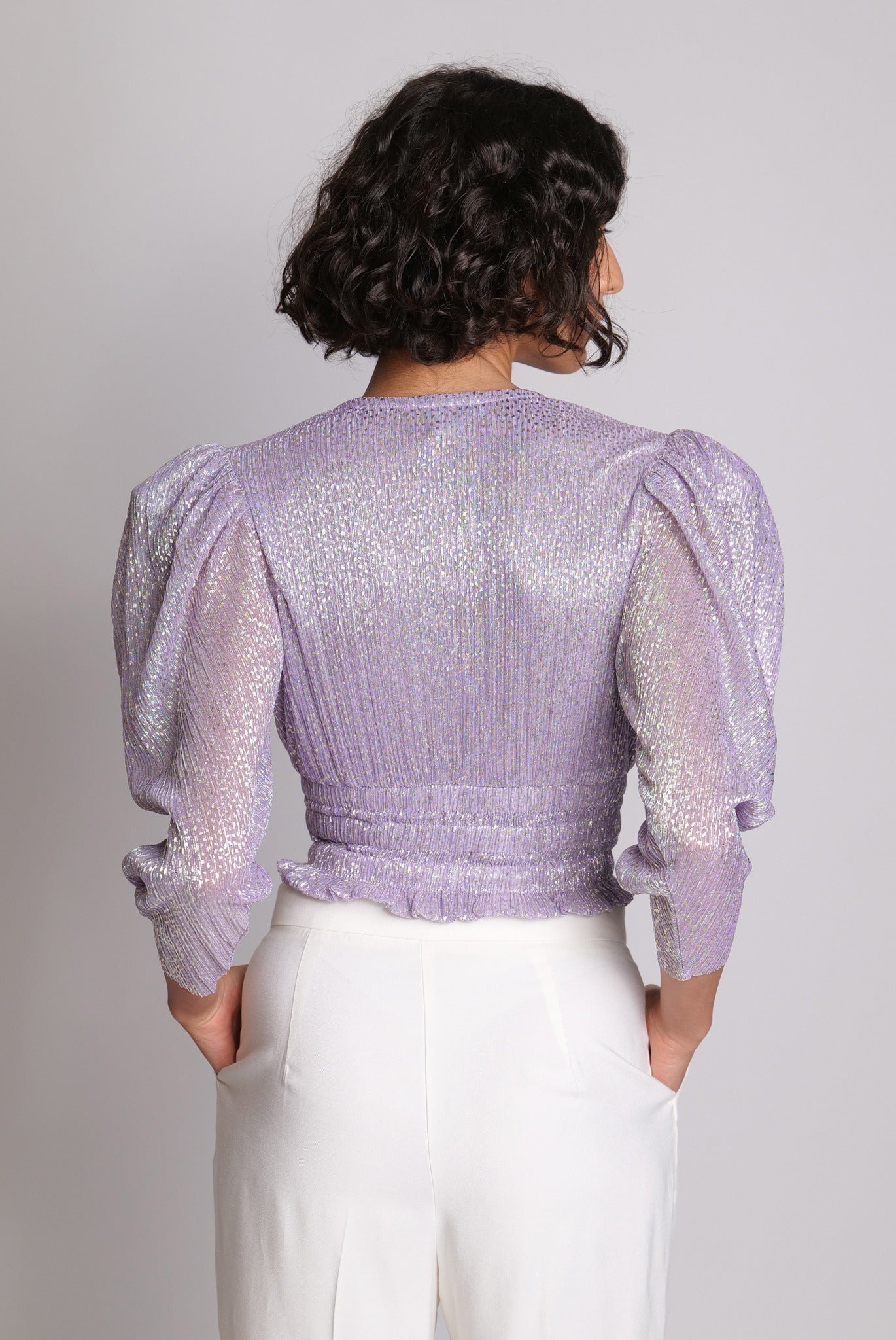 SABINA MUSAYEV - pleated_knit_w_speckled_foil_lilac