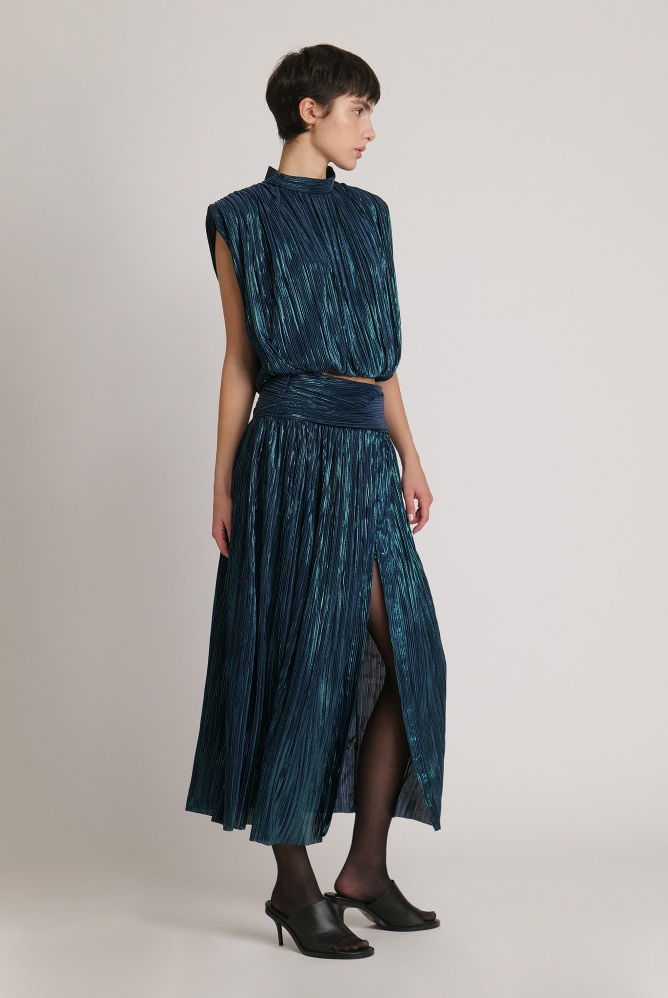 SABINA MUSAYEV - pleated_knit_w_foil_dark_ocean_fw_23_24