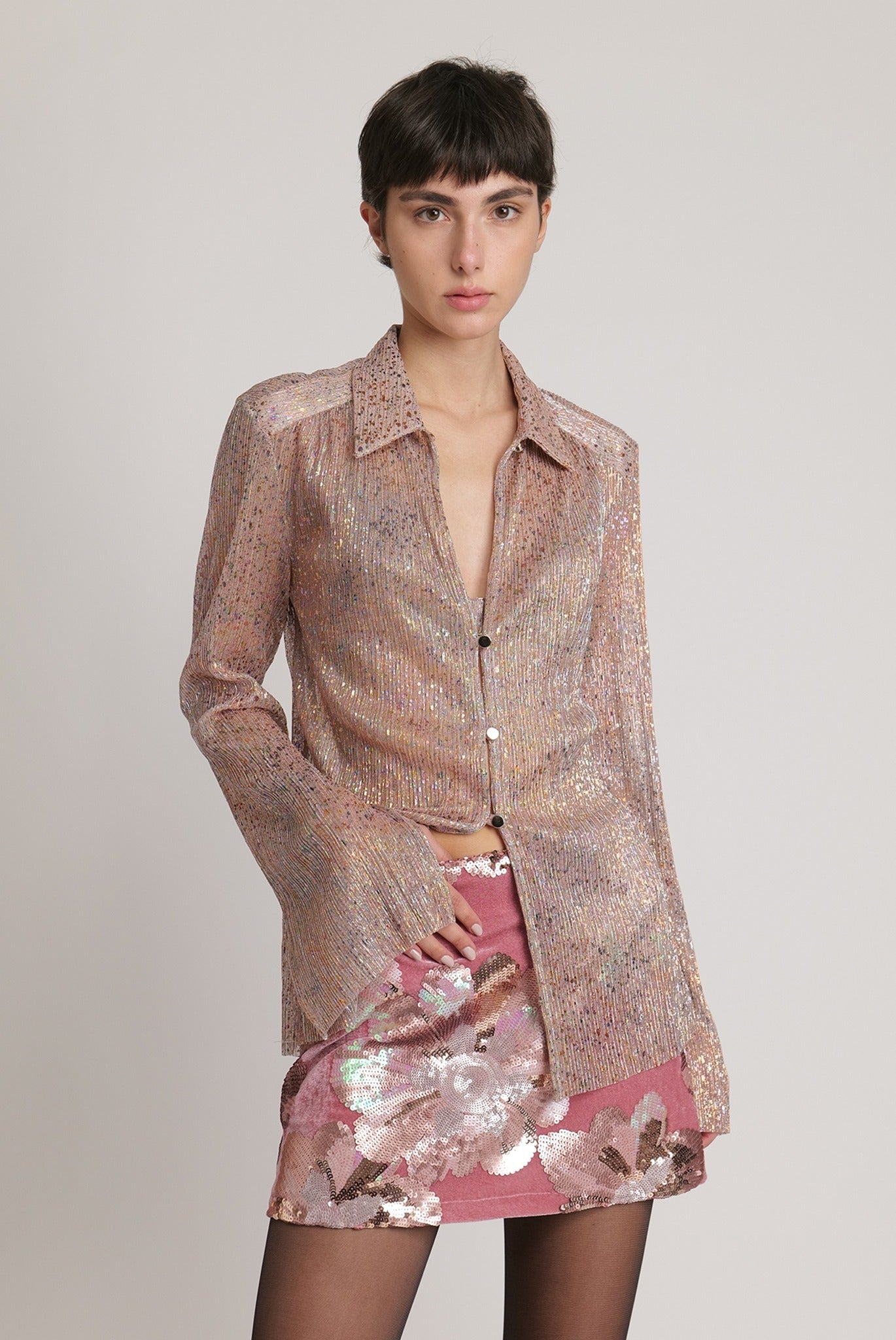 SABINA MUSAYEV - pleated_knit_w_multi_dot_foil_bronze_mop_fw_23_24