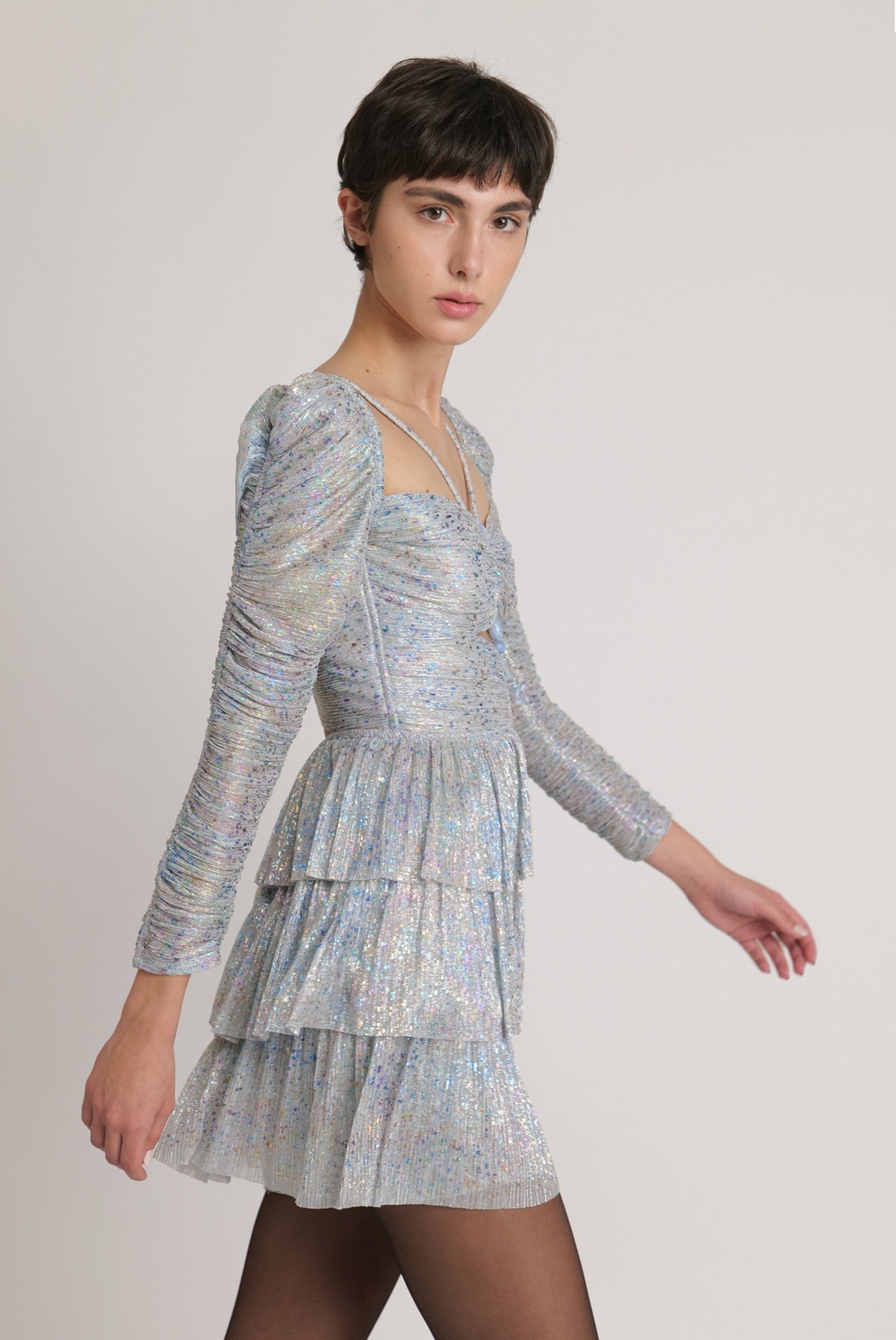 SABINA MUSAYEV - pleated_knit_w_multi_dot_foil_silver_mop_fw_23_24