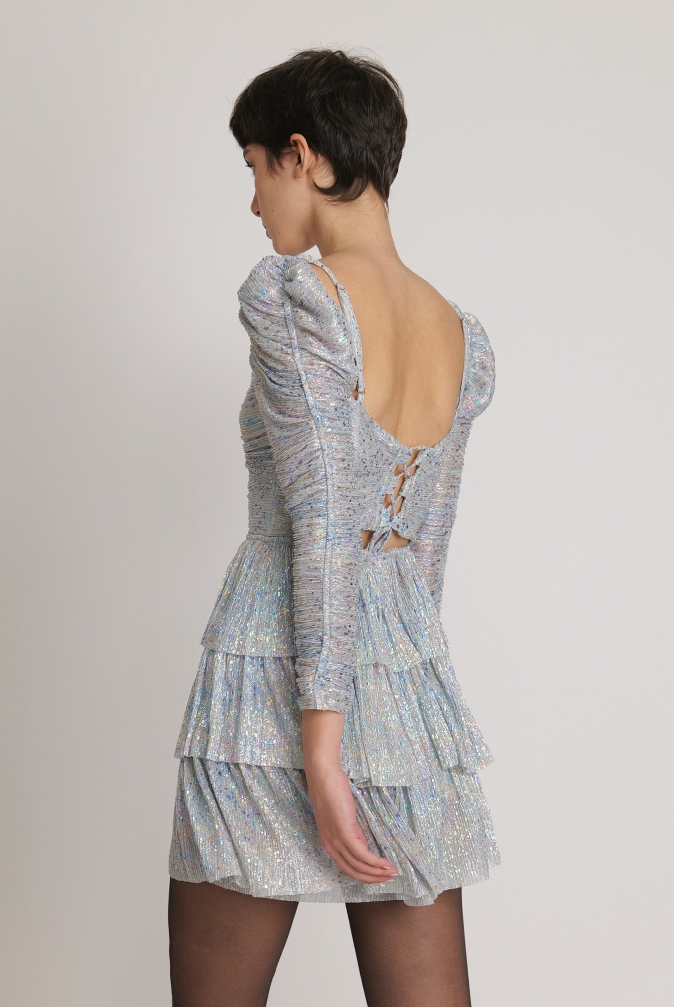 SABINA MUSAYEV - pleated_knit_w_multi_dot_foil_silver_mop_fw_23_24