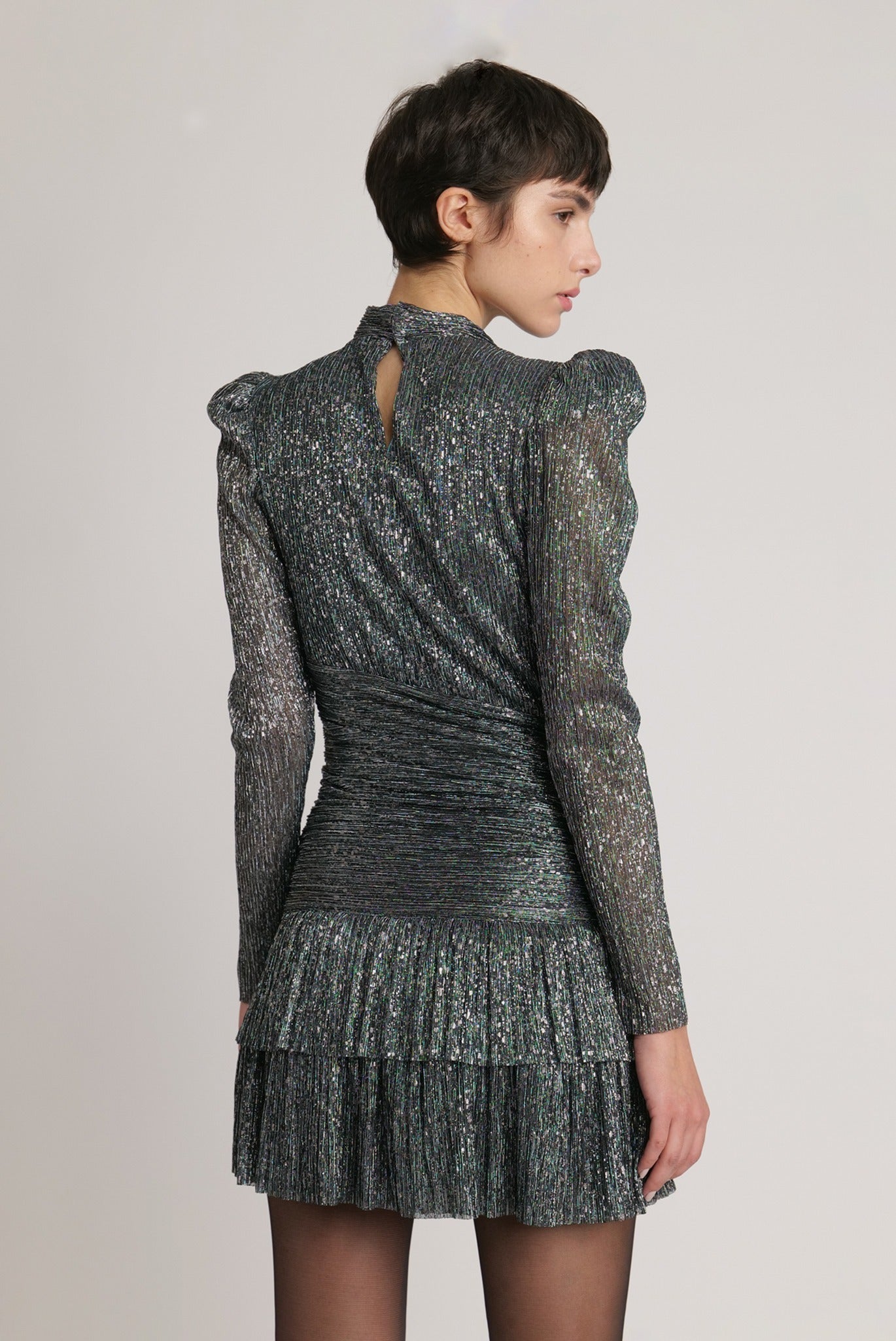 SABINA MUSAYEV - pleated_knit_w_multi_dot_foil_silver_teal_fw_23_24