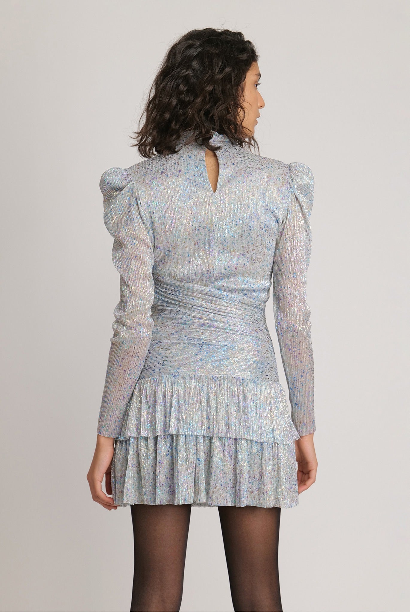 SABINA MUSAYEV - pleated_knit_w_multi_dot_foil_silver_mop_fw_23_24