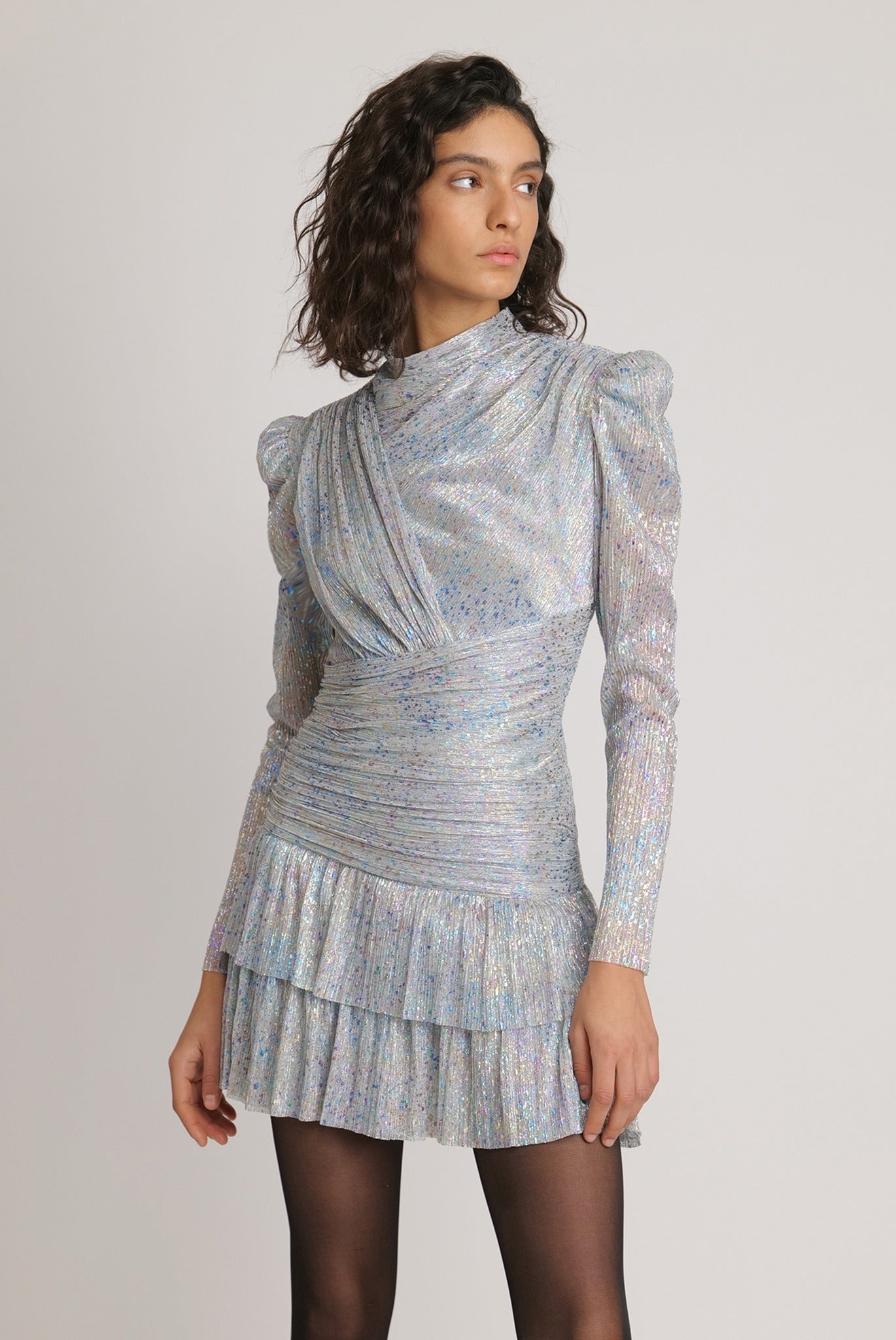 SABINA MUSAYEV - pleated_knit_w_multi_dot_foil_silver_mop_fw_23_24