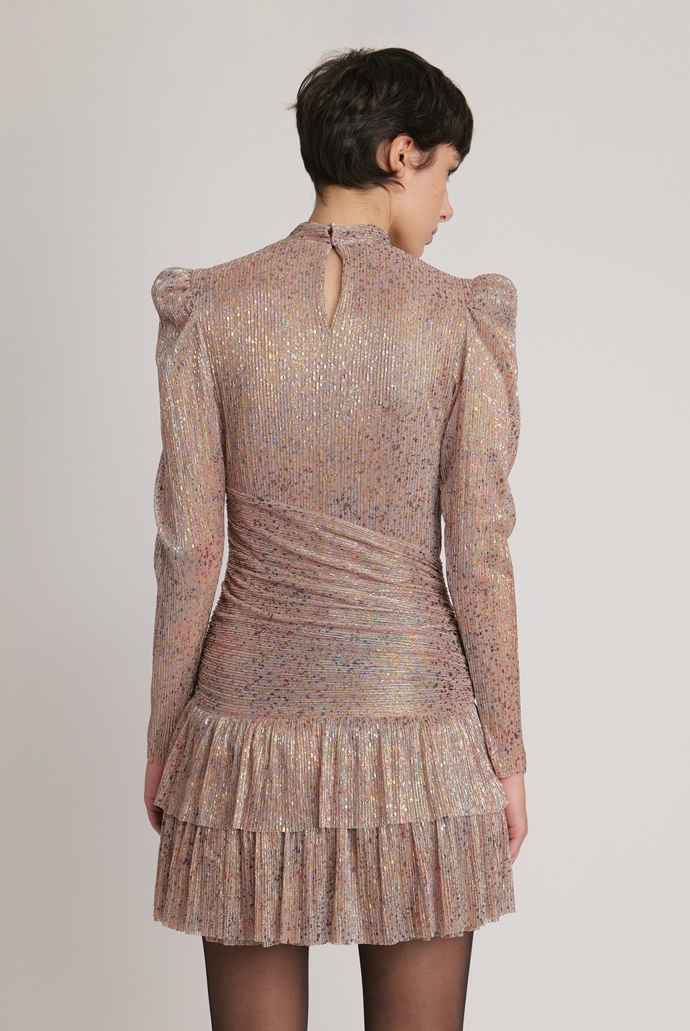 SABINA MUSAYEV - pleated_knit_w_multi_dot_foil_bronze_mop_fw_23_24