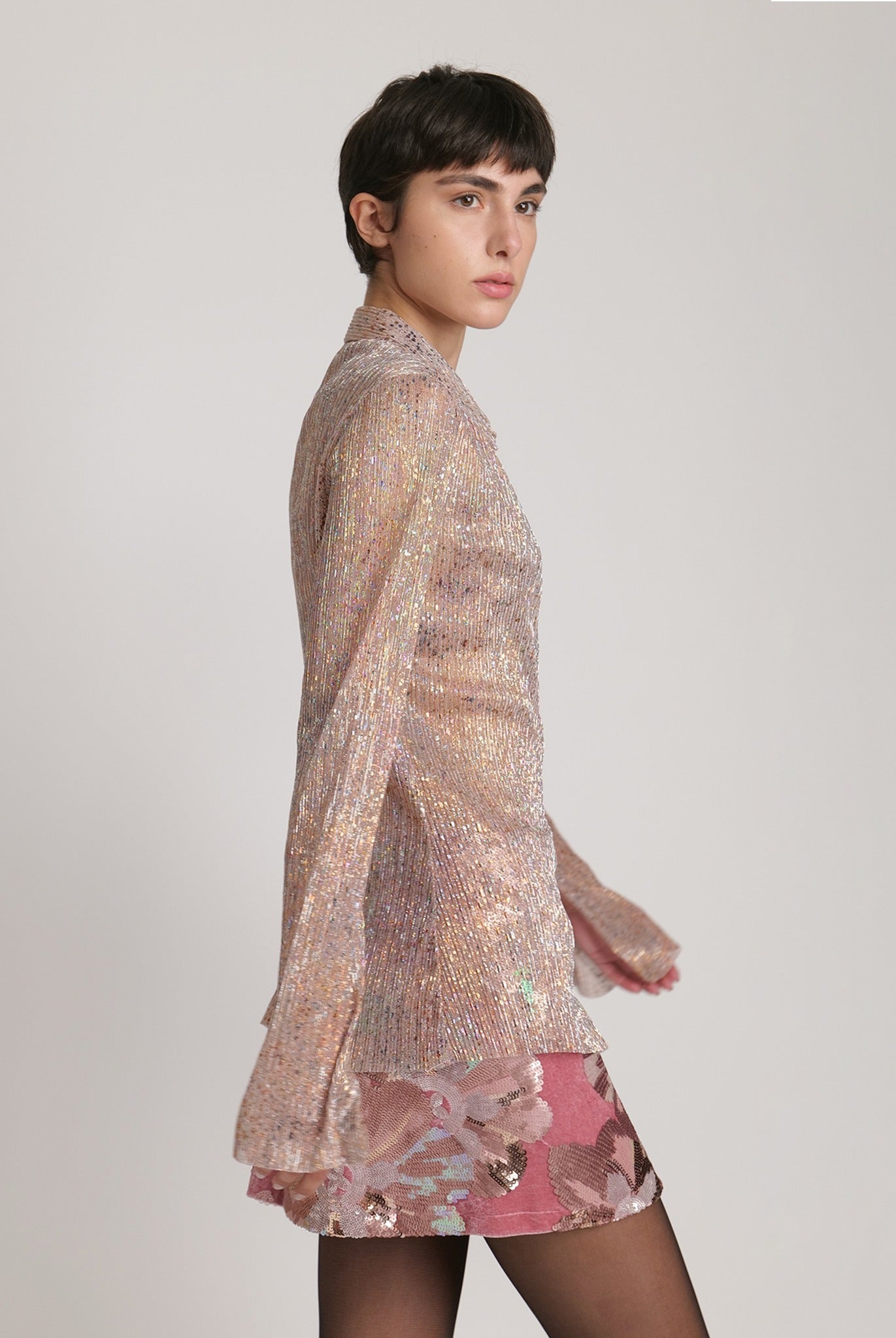 SABINA MUSAYEV - pleated_knit_w_multi_dot_foil_bronze_mop_fw_23_24