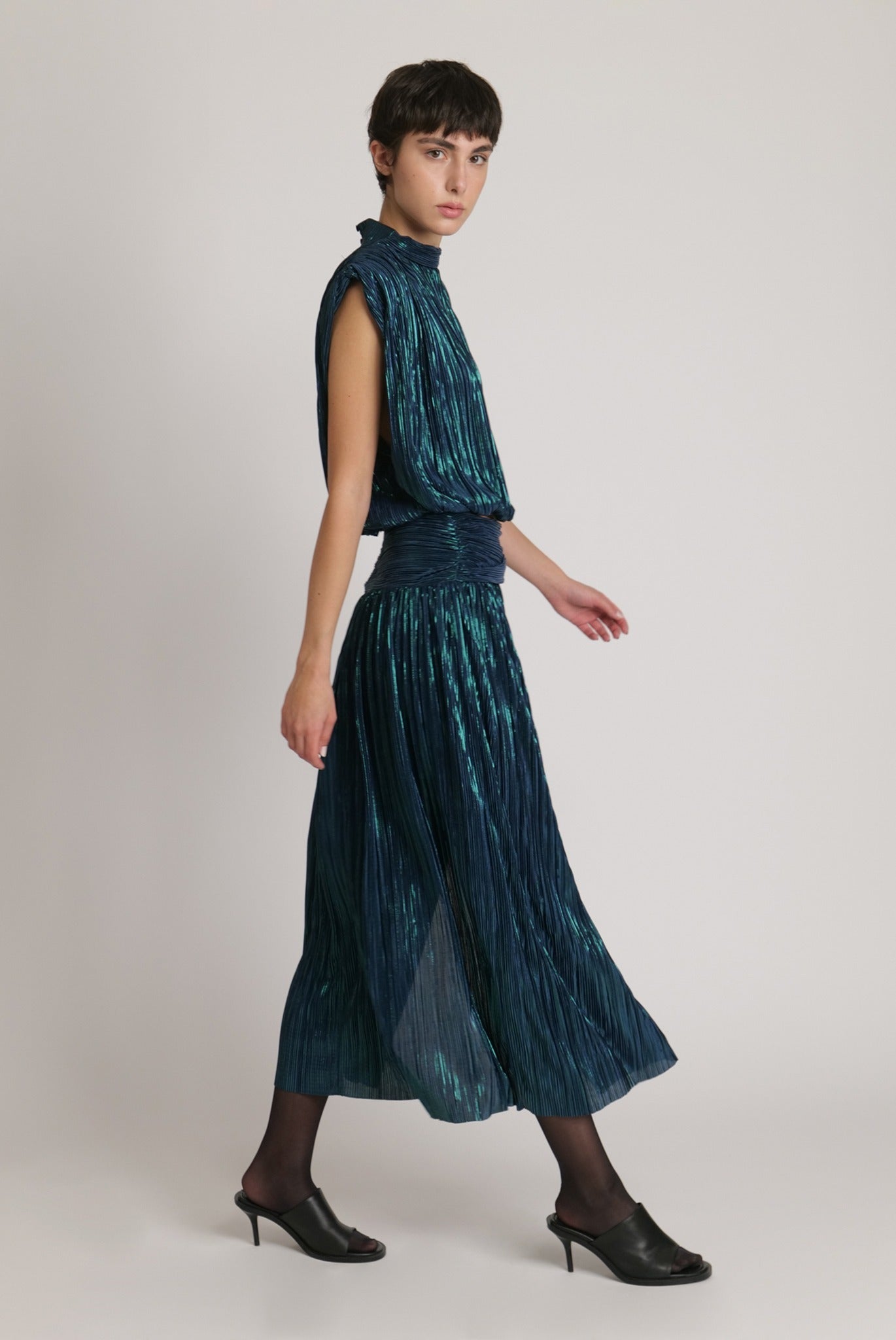 SABINA MUSAYEV - pleated_knit_w_foil_dark_ocean_fw_23_24