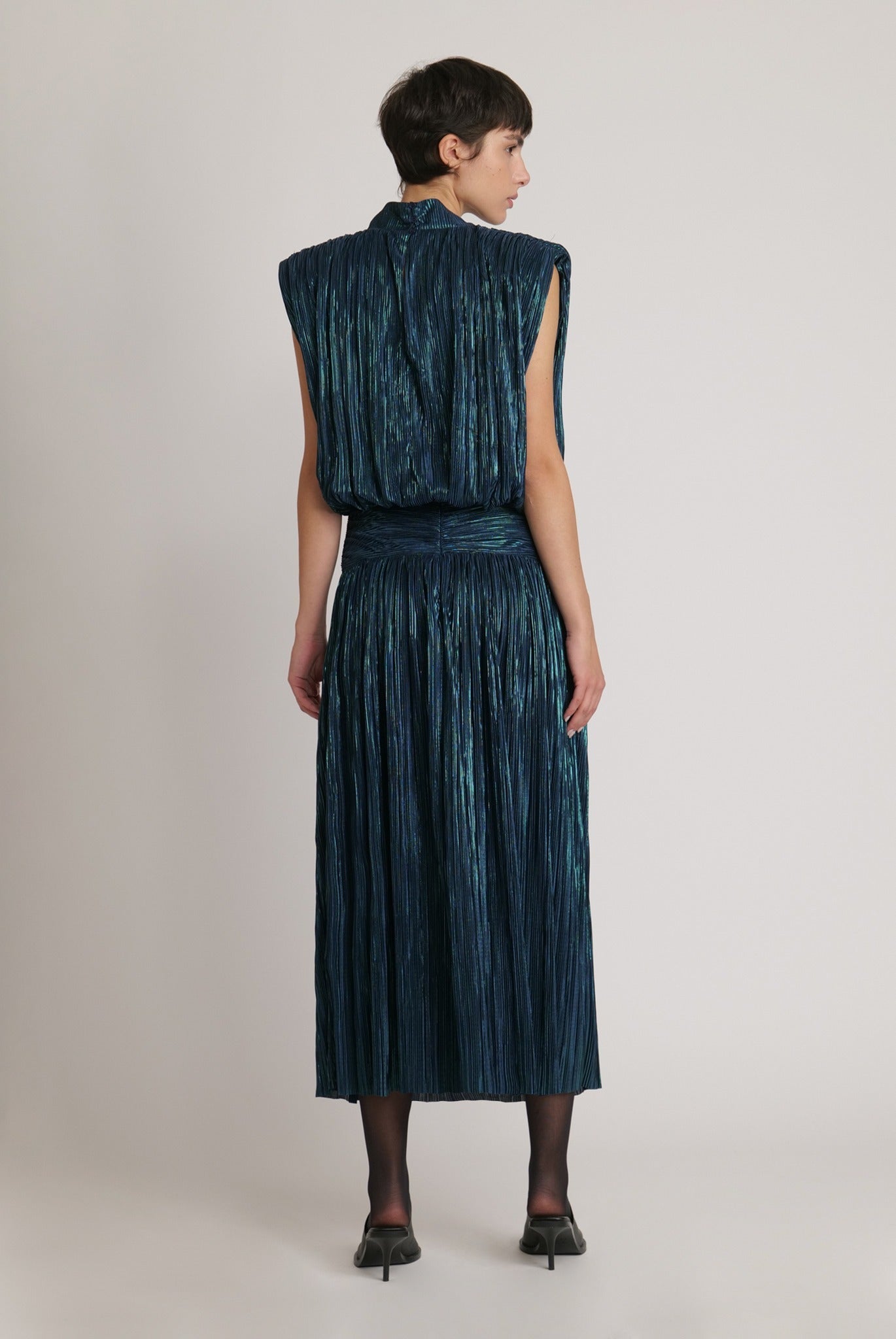 SABINA MUSAYEV - pleated_knit_w_foil_dark_ocean_fw_23_24