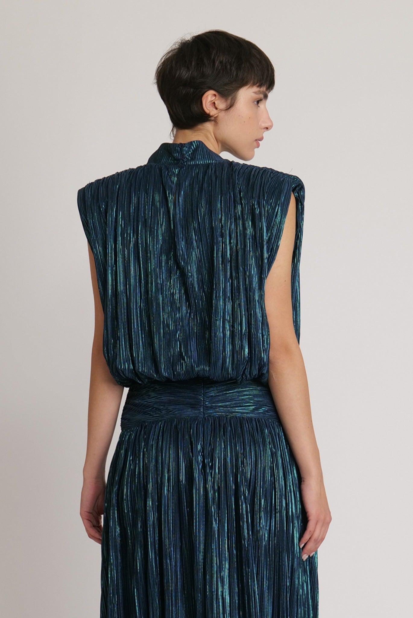 SABINA MUSAYEV - pleated_knit_w_foil_dark_ocean_fw_23_24