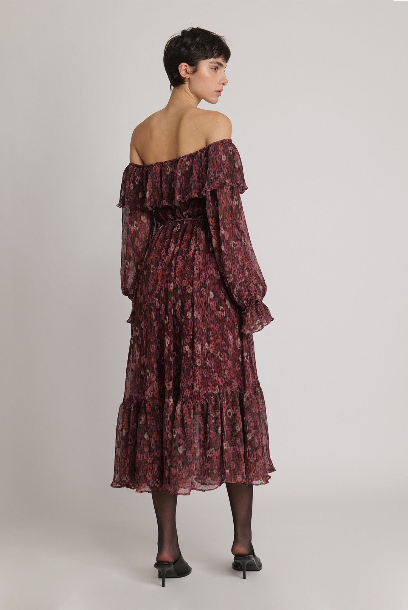 SABINA MUSAYEV - flora_pleated_chiffon_ruby_print_fw_23_24