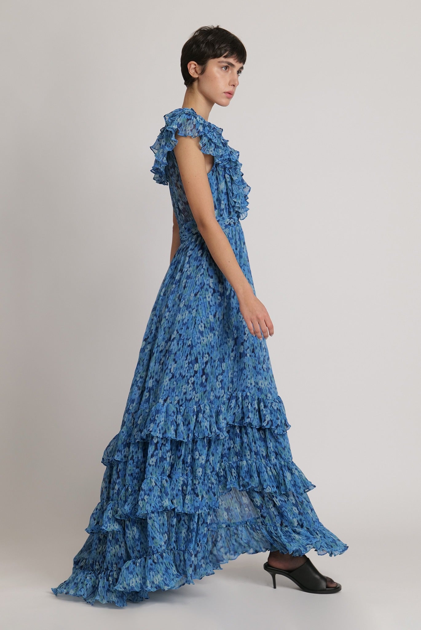 SABINA MUSAYEV - flora_pleated_chiffon_turquoise_print_fw_23_24