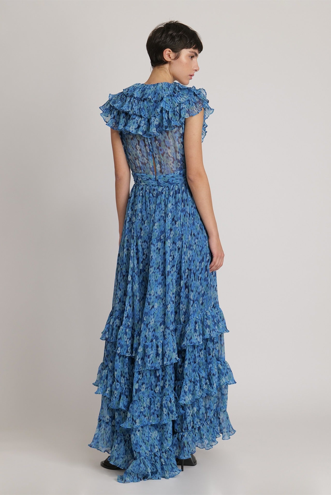 SABINA MUSAYEV - flora_pleated_chiffon_turquoise_print_fw_23_24