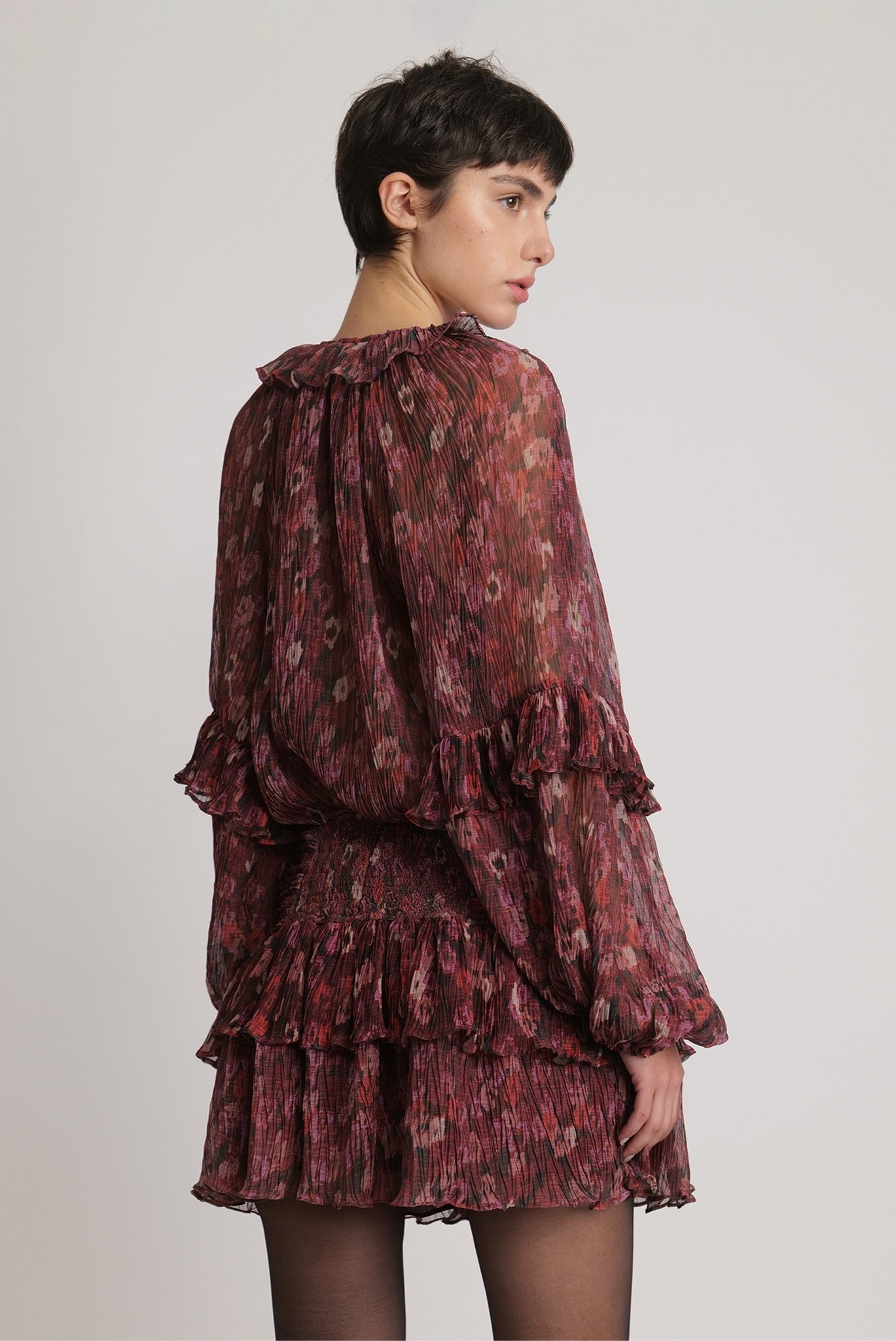 SABINA MUSAYEV - flora_pleated_chiffon_ruby_print_fw_23_24