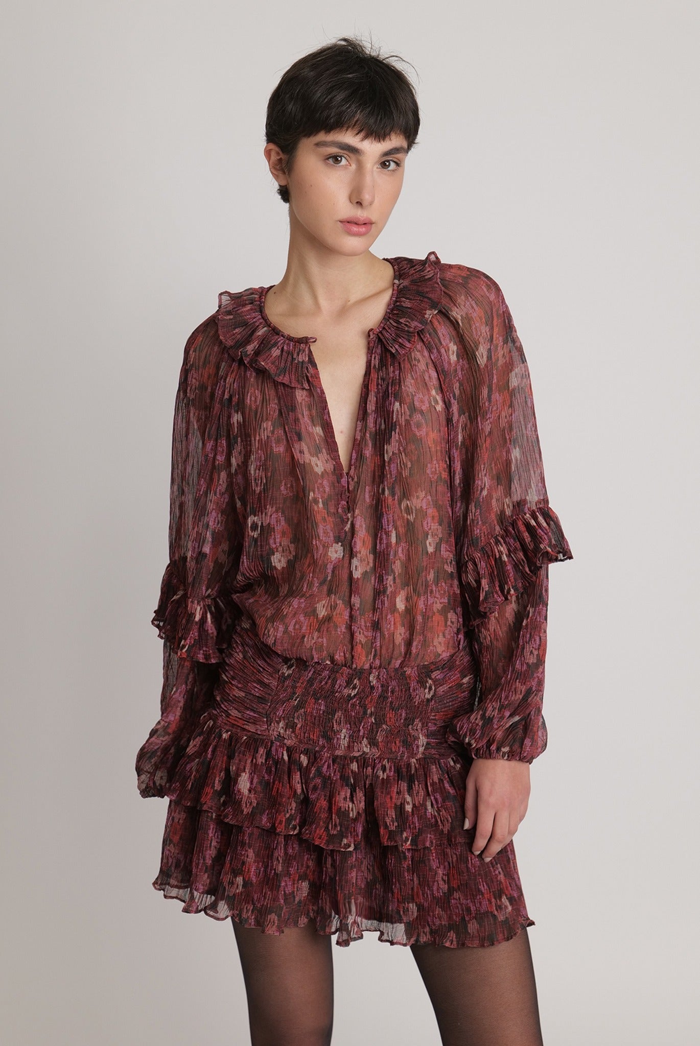 SABINA MUSAYEV - flora_pleated_chiffon_ruby_print_fw_23_24