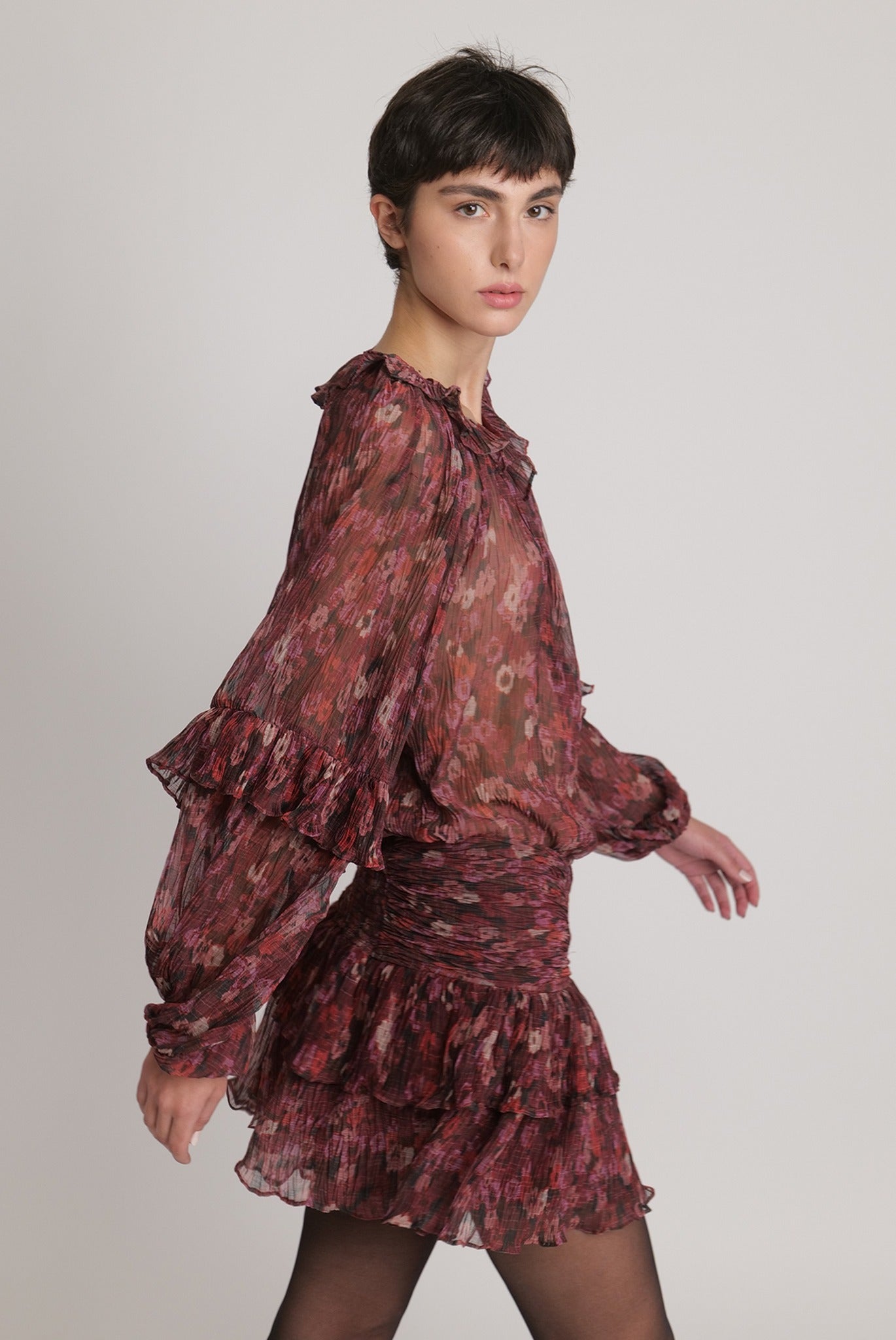 SABINA MUSAYEV - flora_pleated_chiffon_ruby_print_fw_23_24