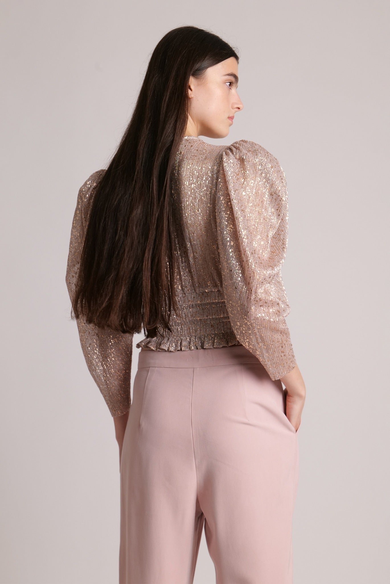 SABINA MUSAYEV - pleated_knit_w_multi_dot_foil_pearl_blush