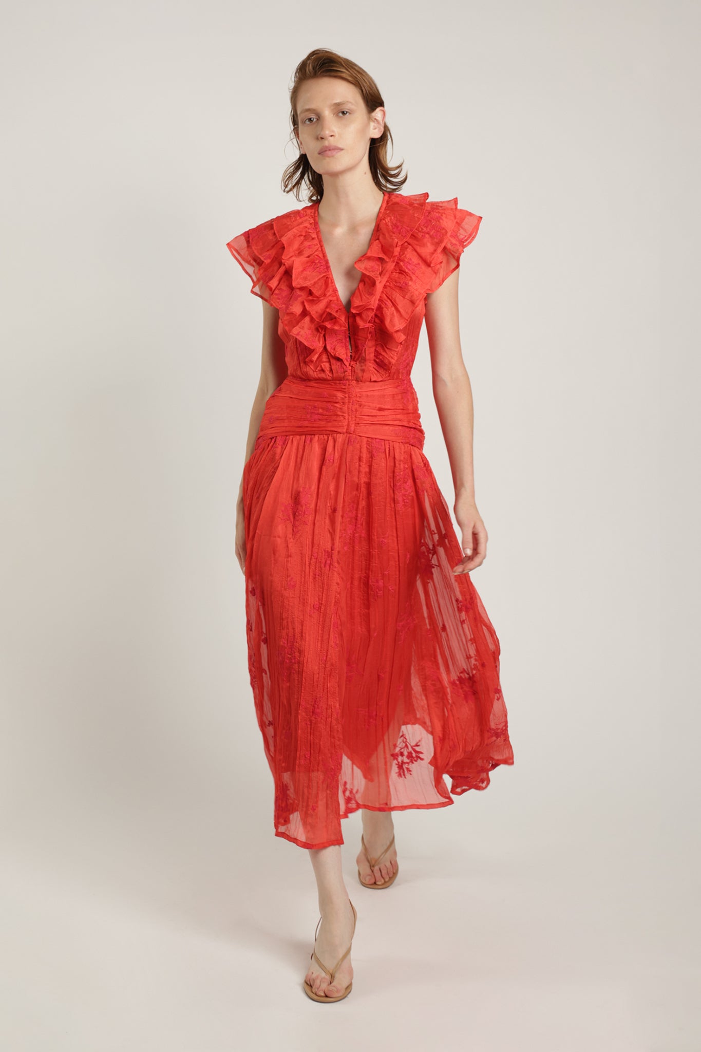 SABINA MUSAYEV - pleated_chiffon_w_emb_poppy_red_summer_24