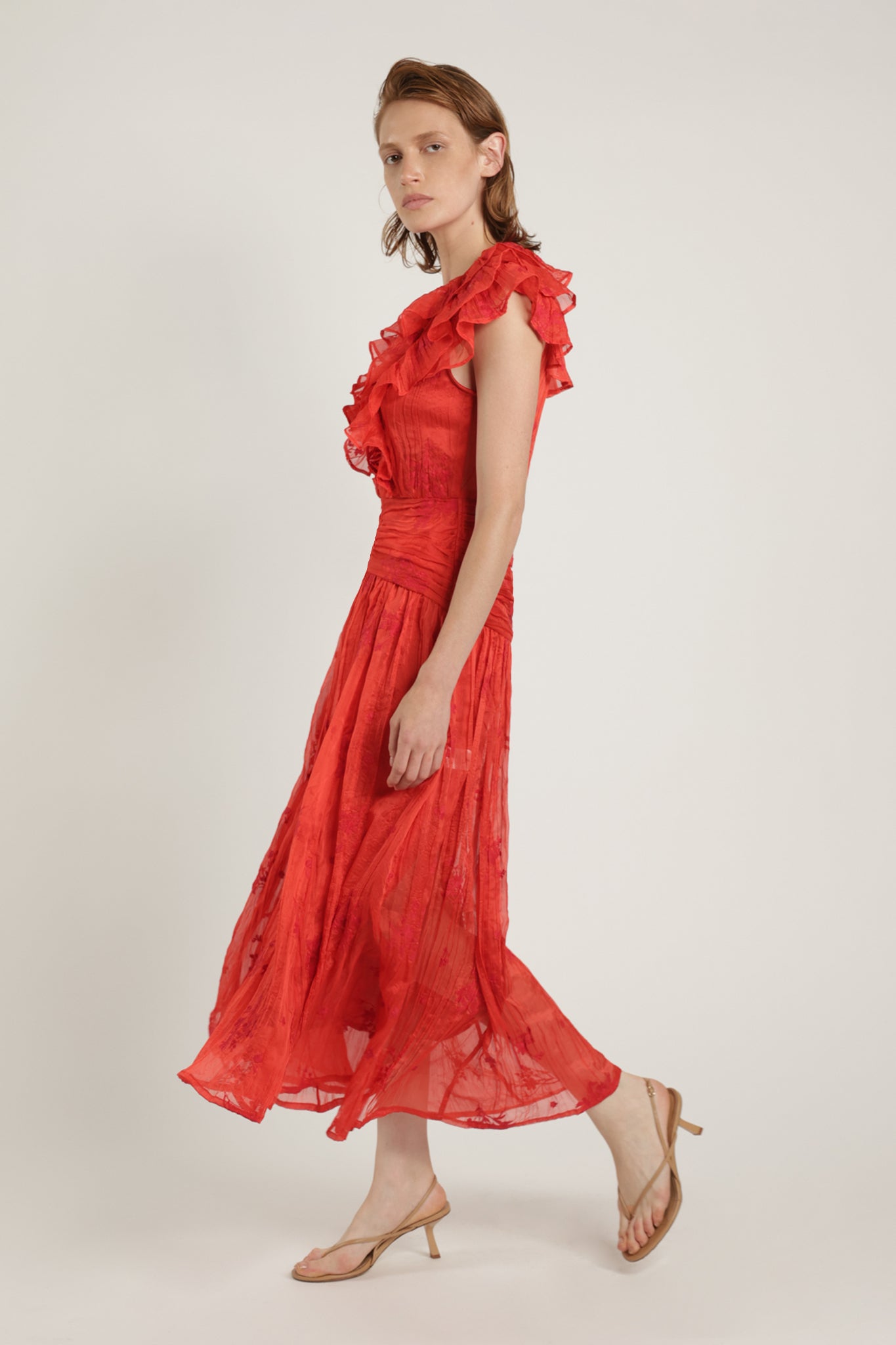 SABINA MUSAYEV - pleated_chiffon_w_emb_poppy_red_summer_24