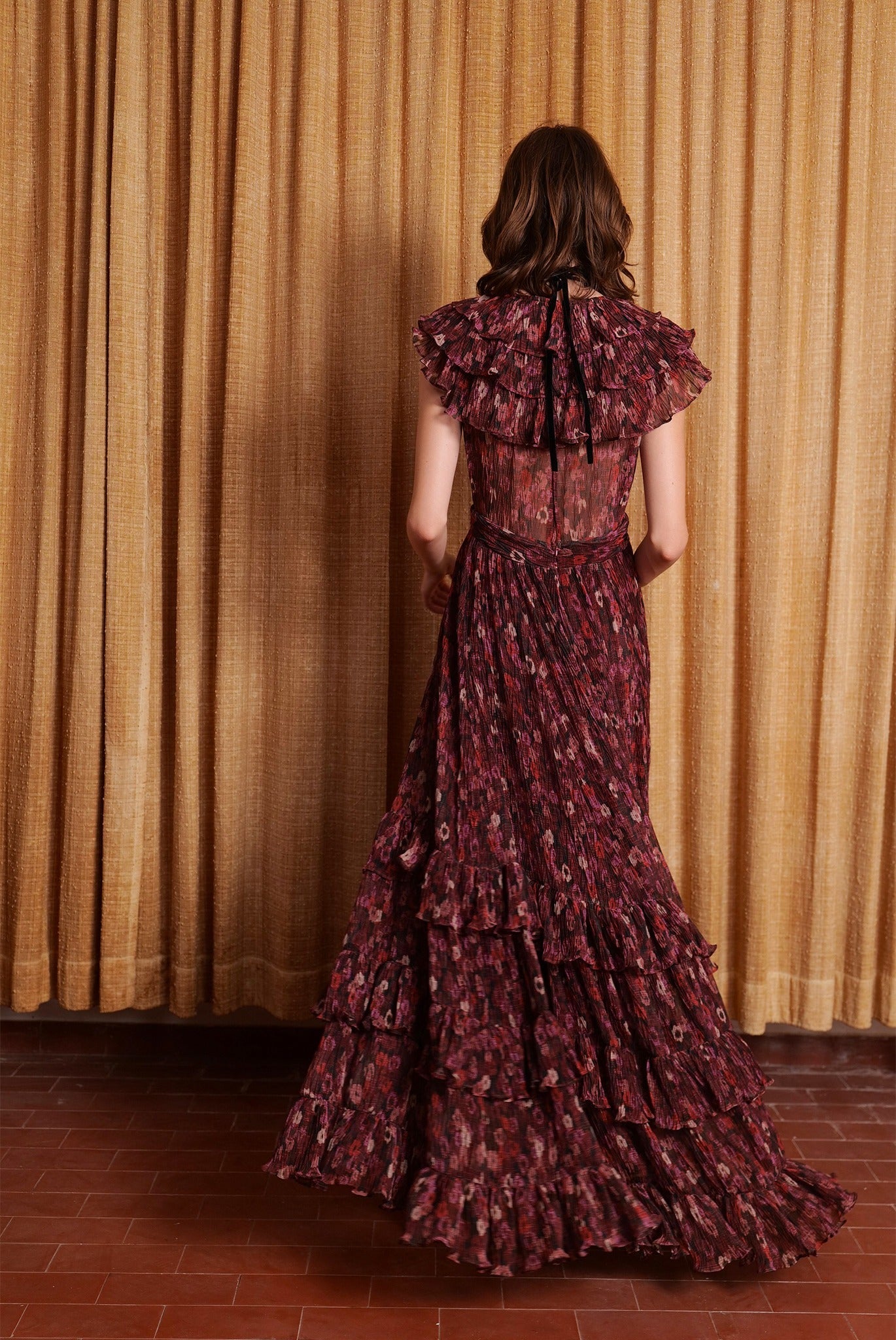 SABINA MUSAYEV - flora_pleated_chiffon_ruby_print_fw_23_24