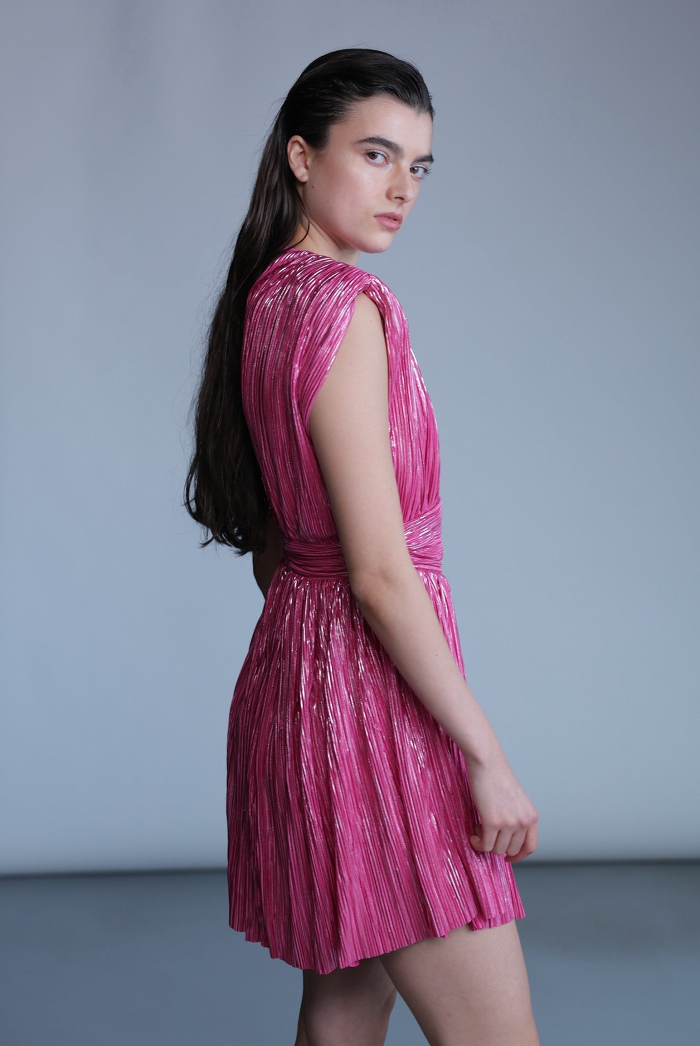 SABINA MUSAYEV - pleated_knit_w_foil_raspberry_pre_fall_24_25