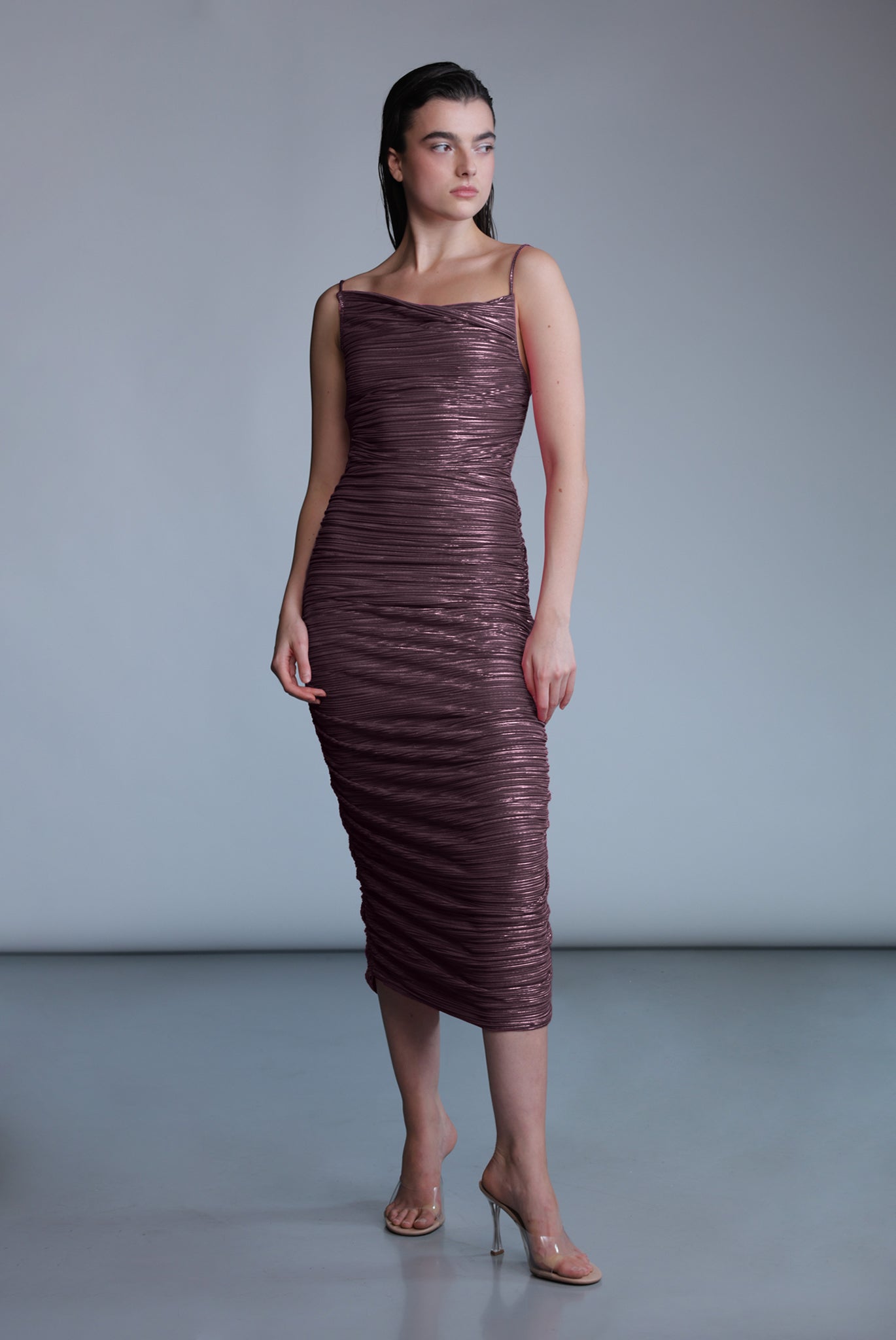 SABINA MUSAYEV - pleated_knit_w_foil_bitter_chocolate_pre_fall_24_25