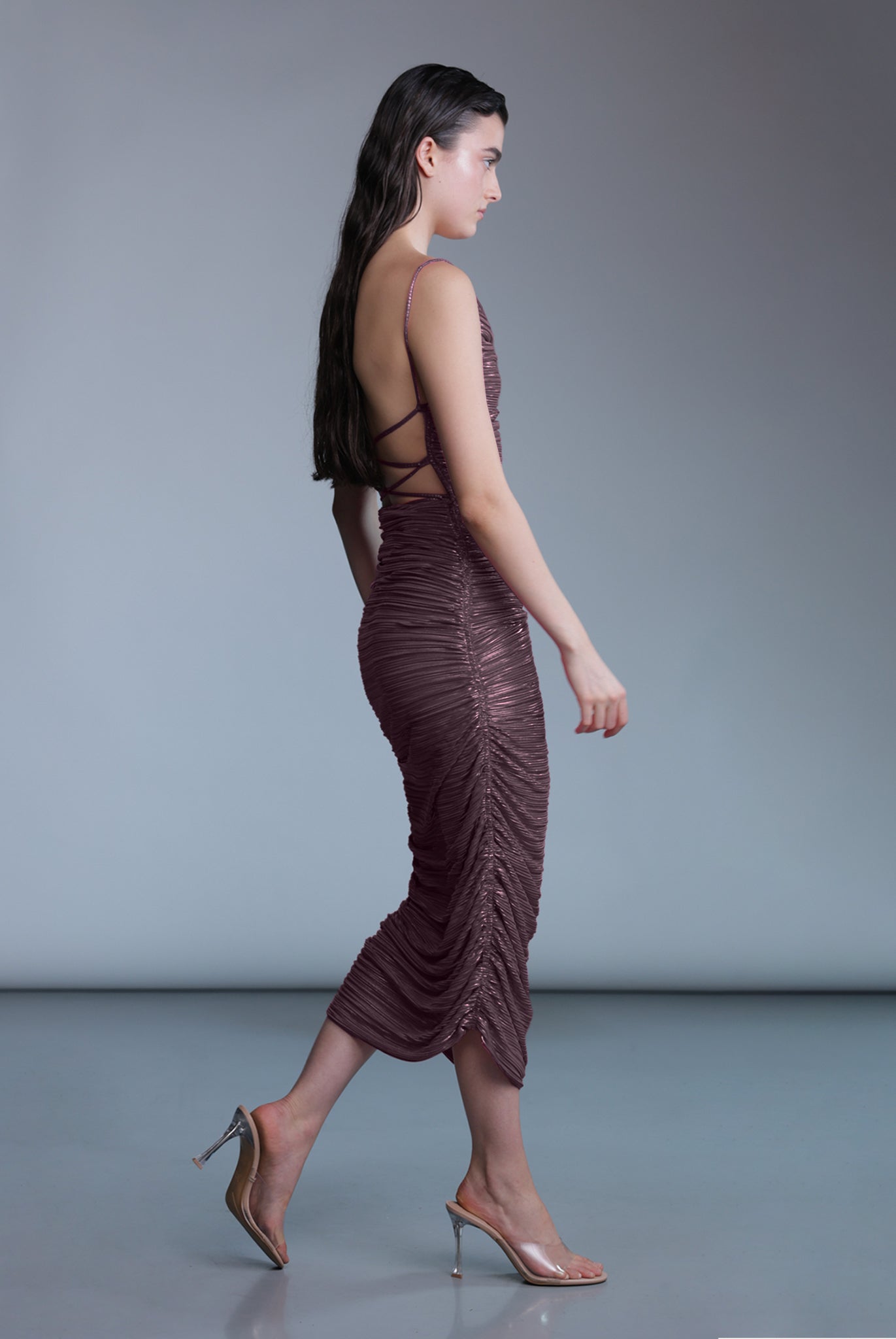 SABINA MUSAYEV - pleated_knit_w_foil_bitter_chocolate_pre_fall_24_25