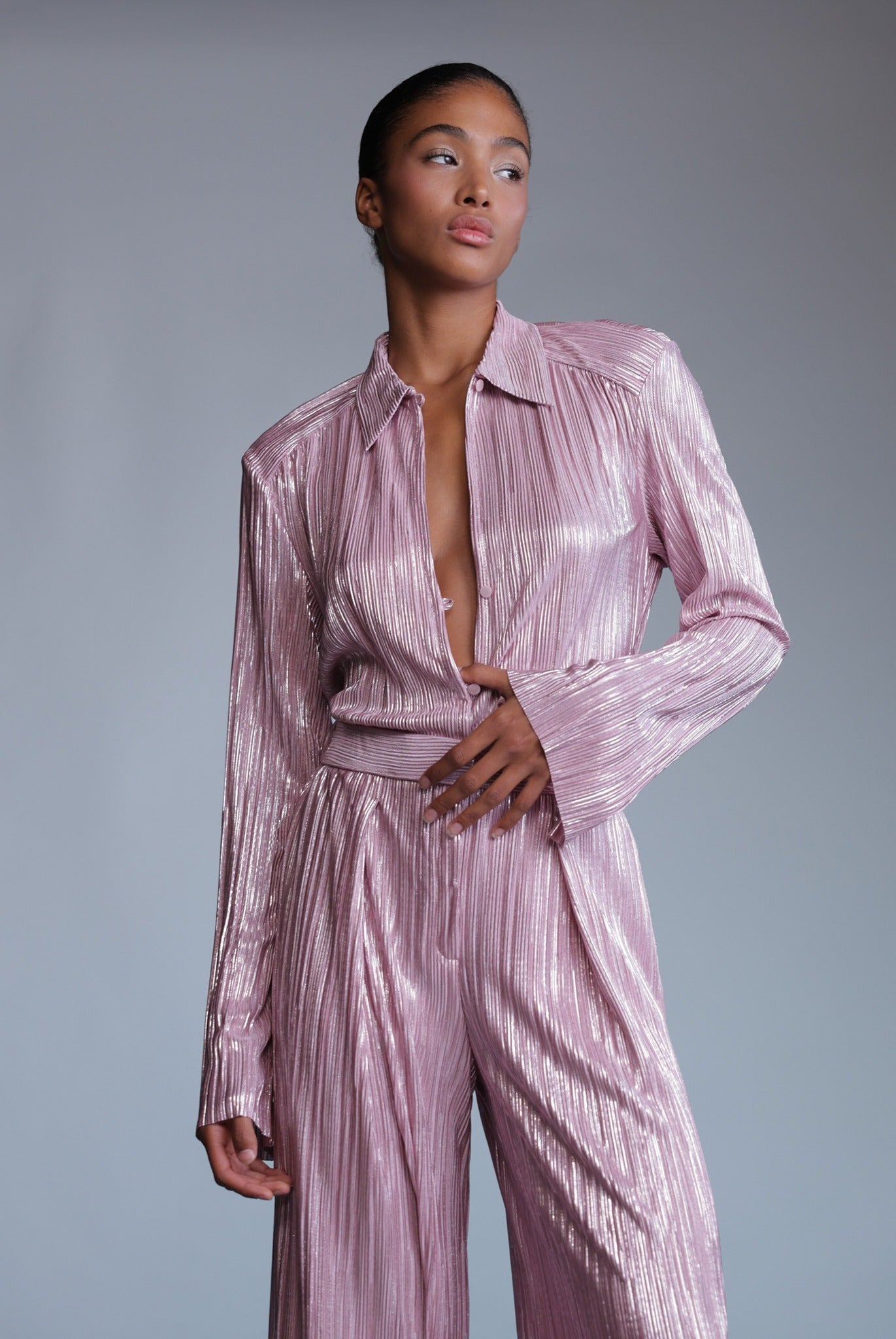 SABINA MUSAYEV - pleated_knit_w_foil_dusty_rose_pre_fall_24_25