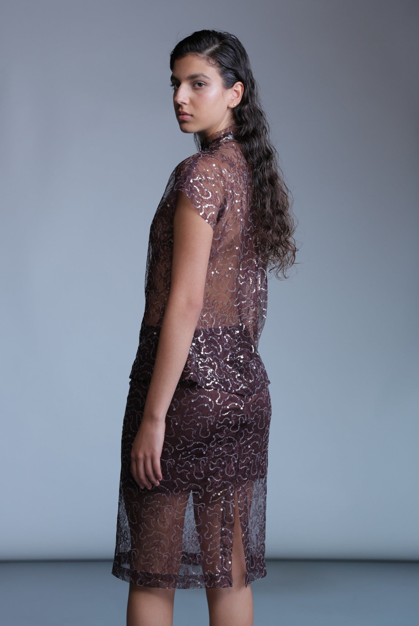 SABINA MUSAYEV - sequined_lace_bitter_chocolate_pre_fall_24_25