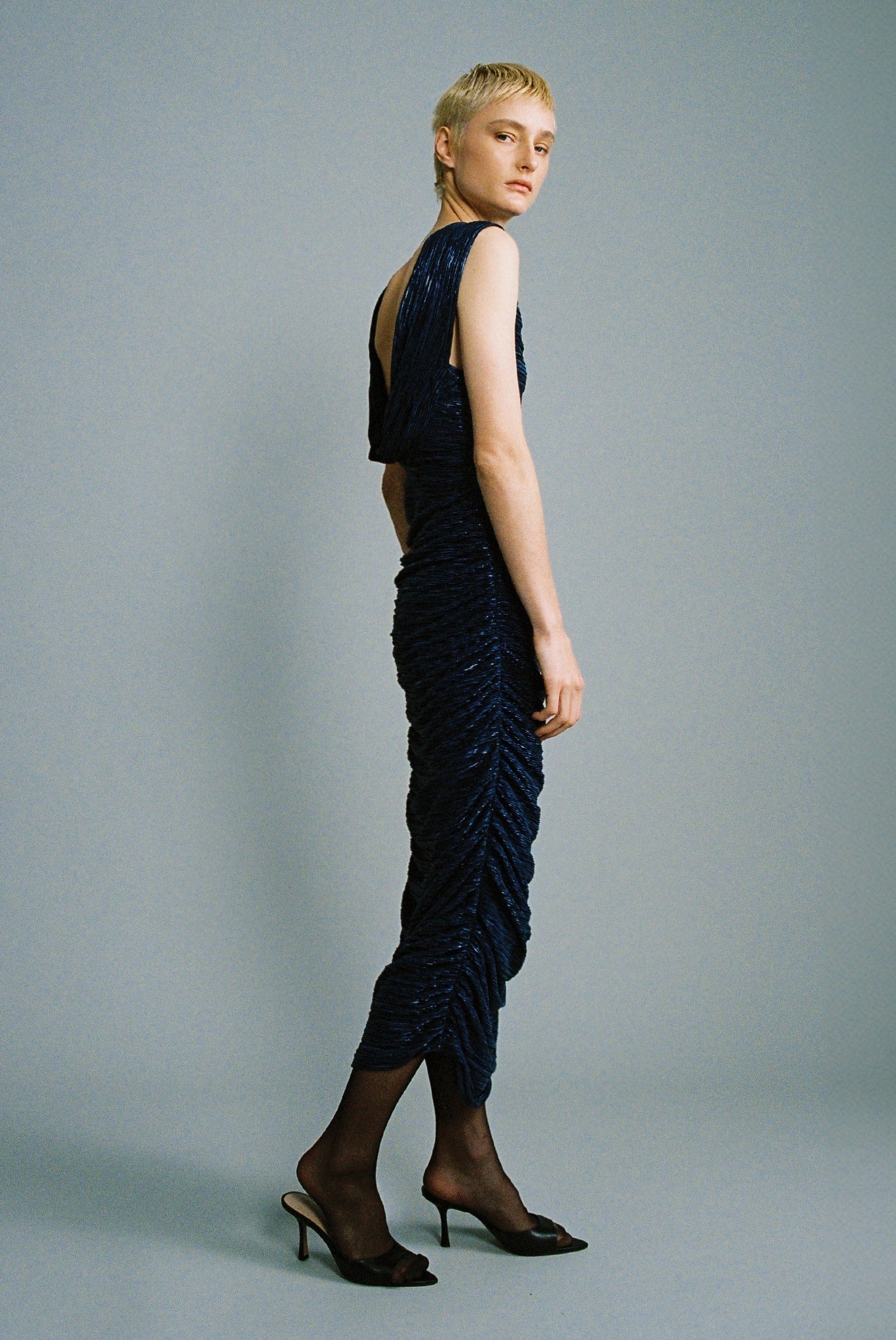 SABINA MUSAYEV - pleated_knit_w_foil_navy_fw_24_25