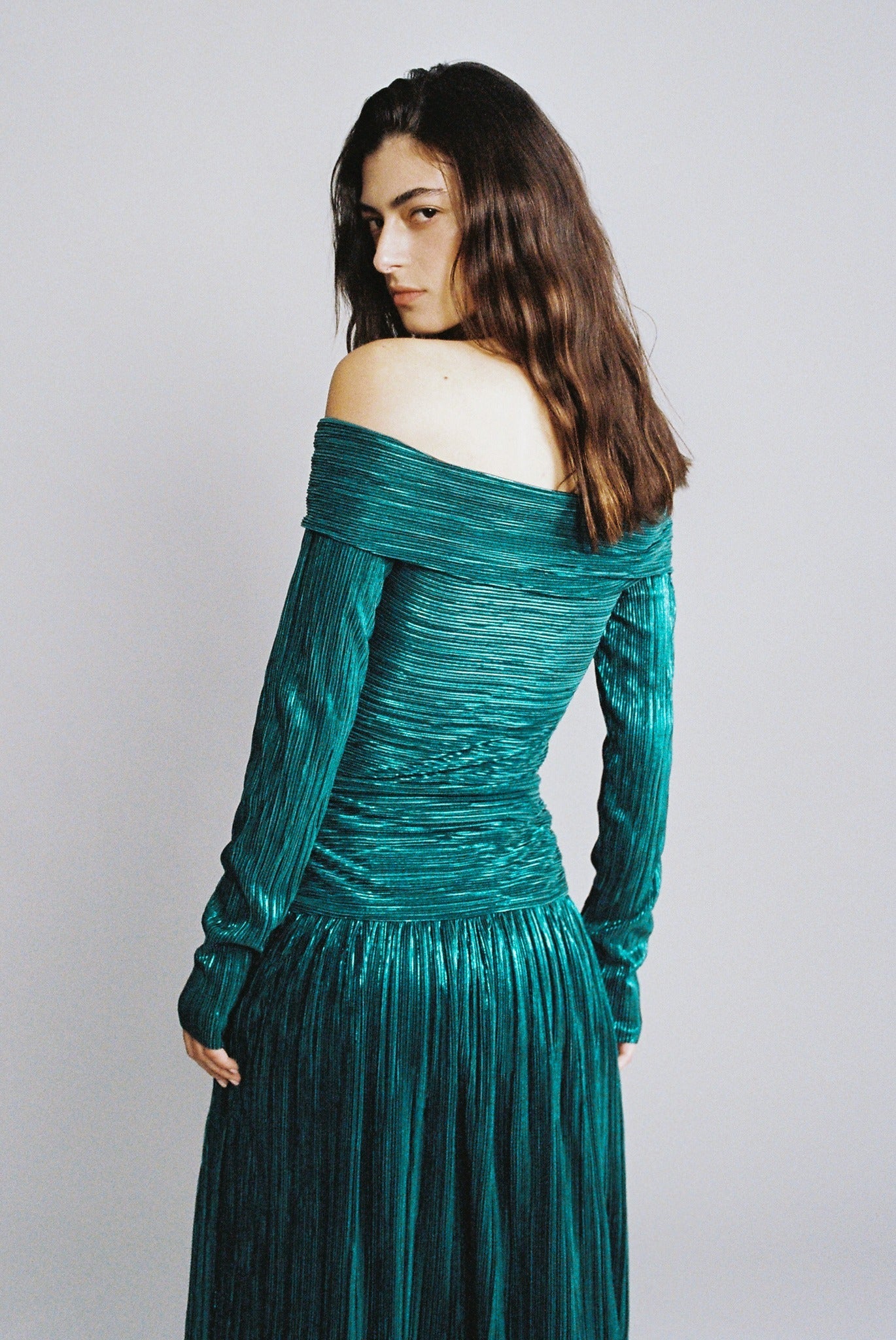 SABINA MUSAYEV - pleated_knit_w_foil_teal_fw_24_25