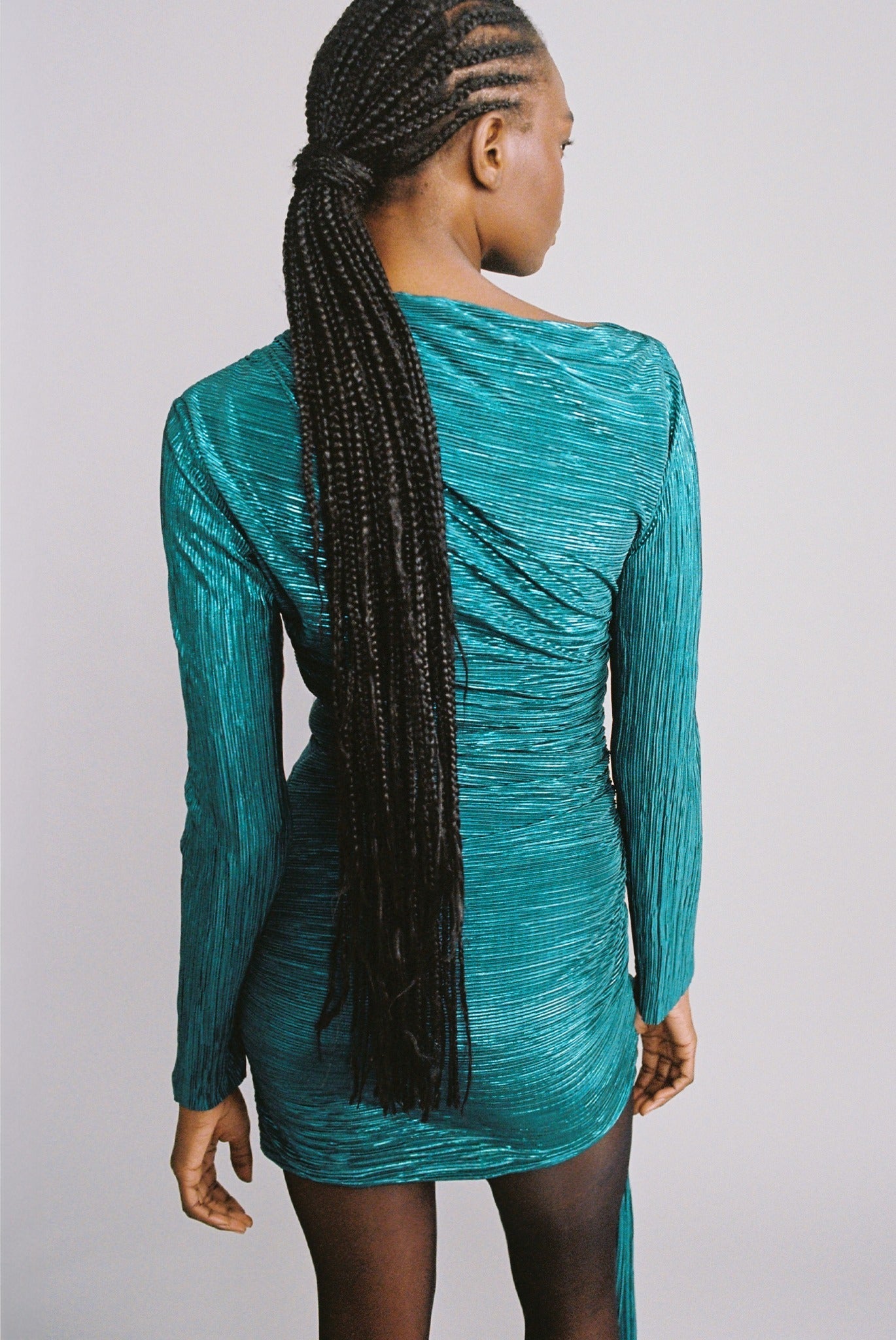 SABINA MUSAYEV - pleated_knit_w_foil_teal_fw_24_25