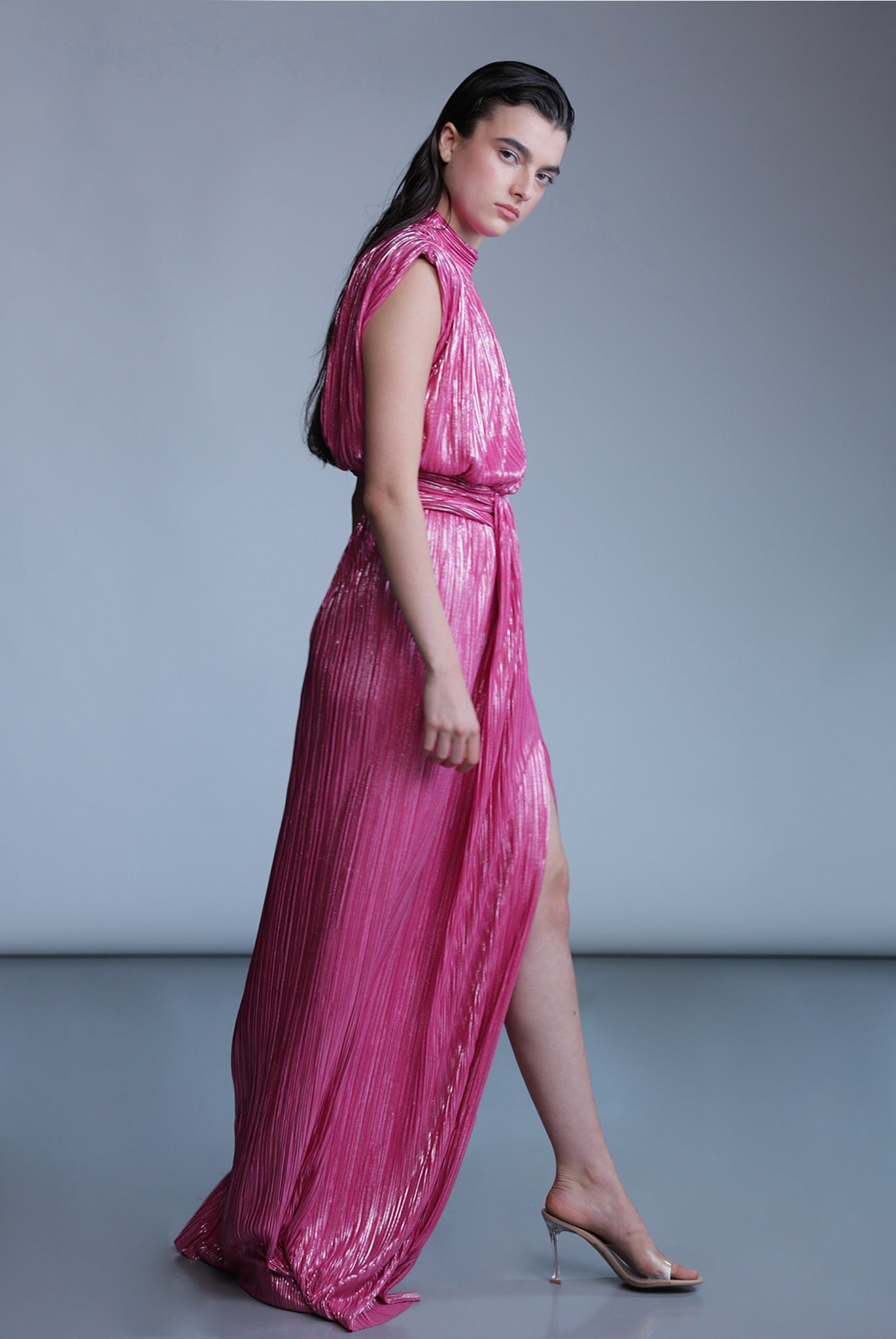 SABINA MUSAYEV - pleated_knit_w_foil_raspberry_pre_fall_24_25